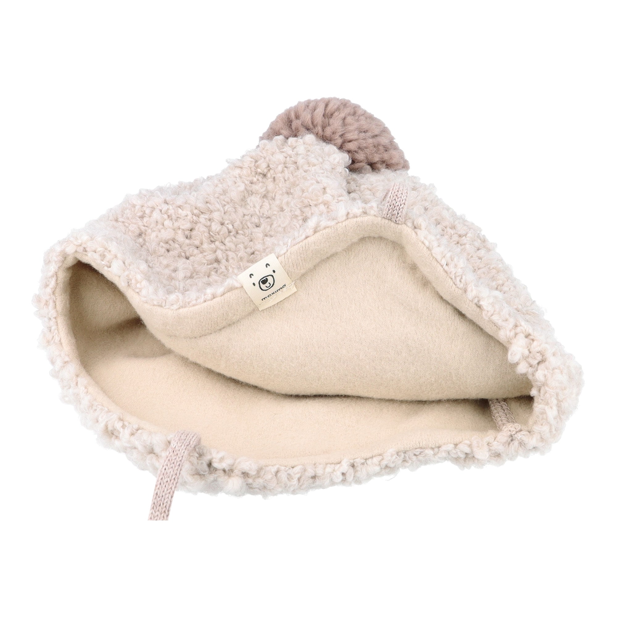 MAXIMO Bonnet tricoté , hoher Wollanteil, gefüttert, Bommel, zum Binden