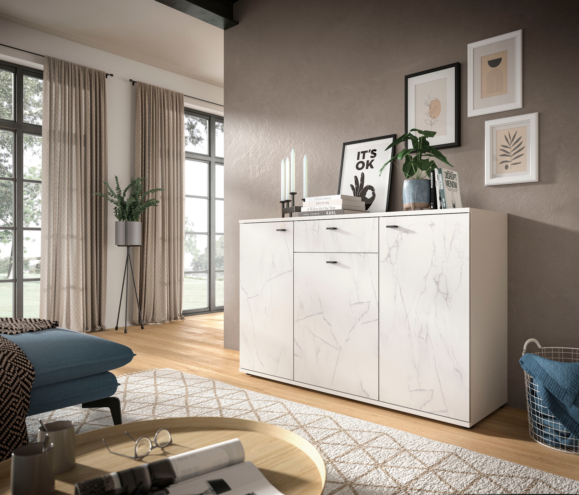 Home affaire Sideboard »CALCOLO, Breite 138cm, 3 Türen, 1 Schubkasten, 6 Fächer« Anrichte, Kommode, Schrank