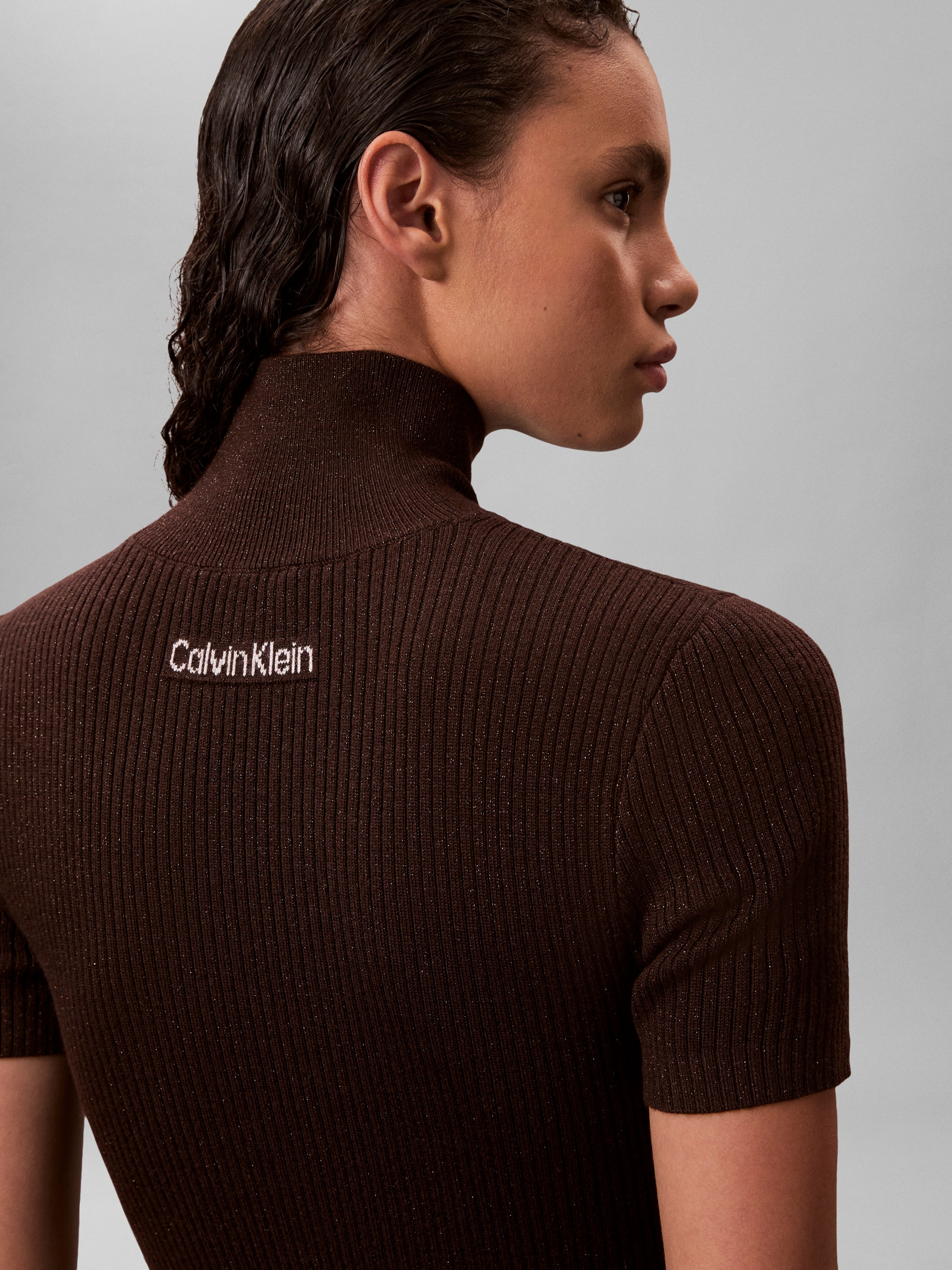 Calvin Klein Jeans Minikleid Ohne Tasche Figurbetonte Passform mit Stehkragen