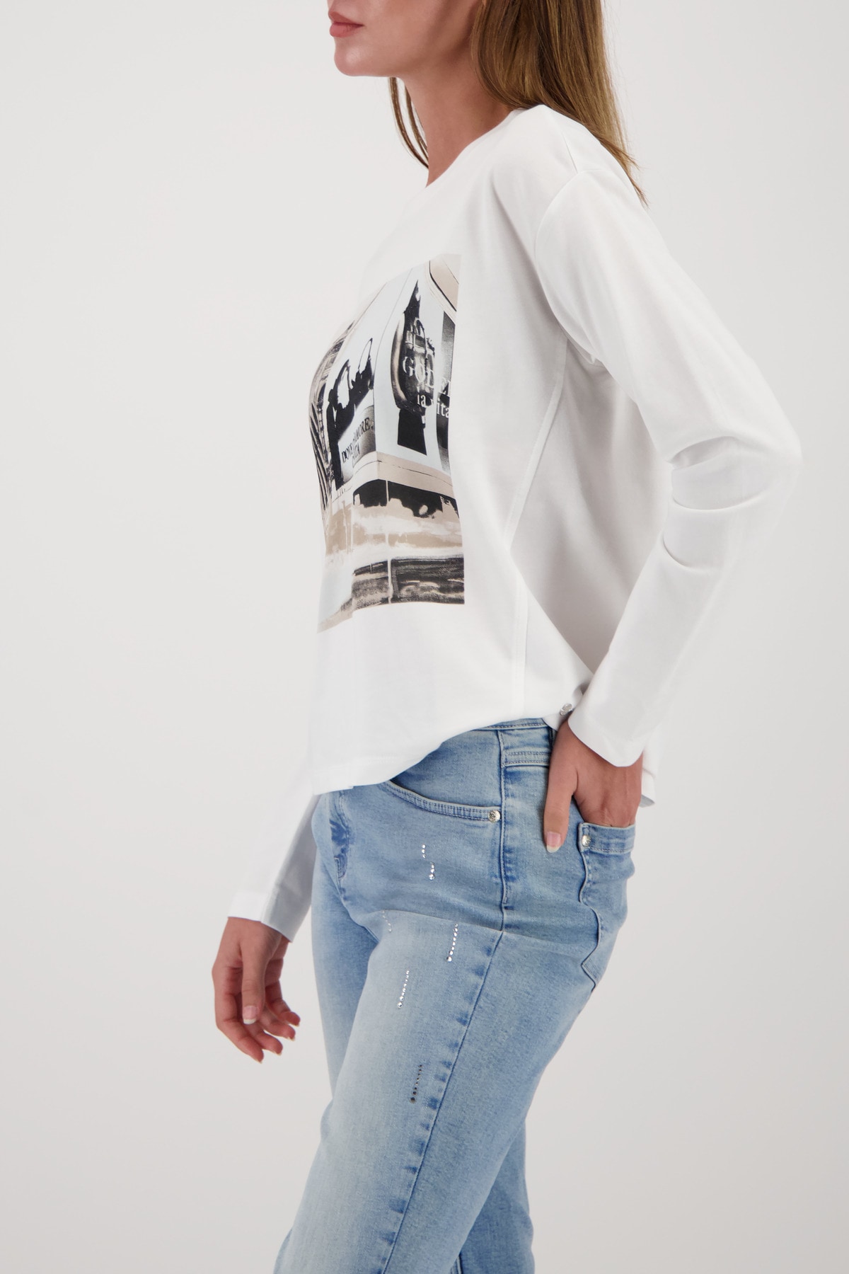 Monari T-shirt à manches longues »Shirt City Druck« Regular fit mit U-Boot-Ausschnitt