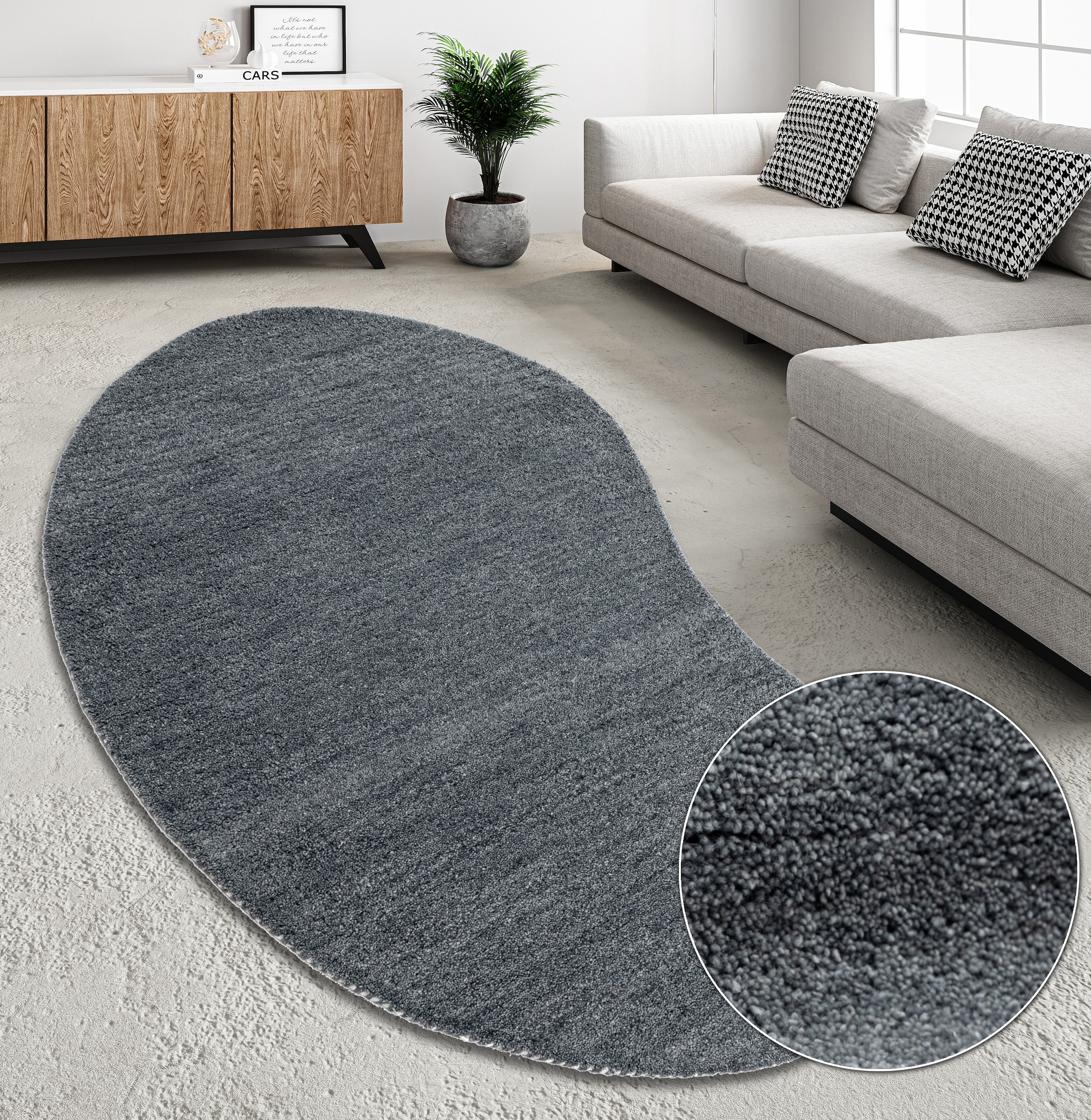 THEKO Tapis en laine »Gabbeh Uni, Handgefertigt, Teppich, meliert, reine Wolle,« ovale 14 mm Höhe Schlafzimmer, Wohnzimmer, Esszimmer, auch als Läufer, eckig  oder rund