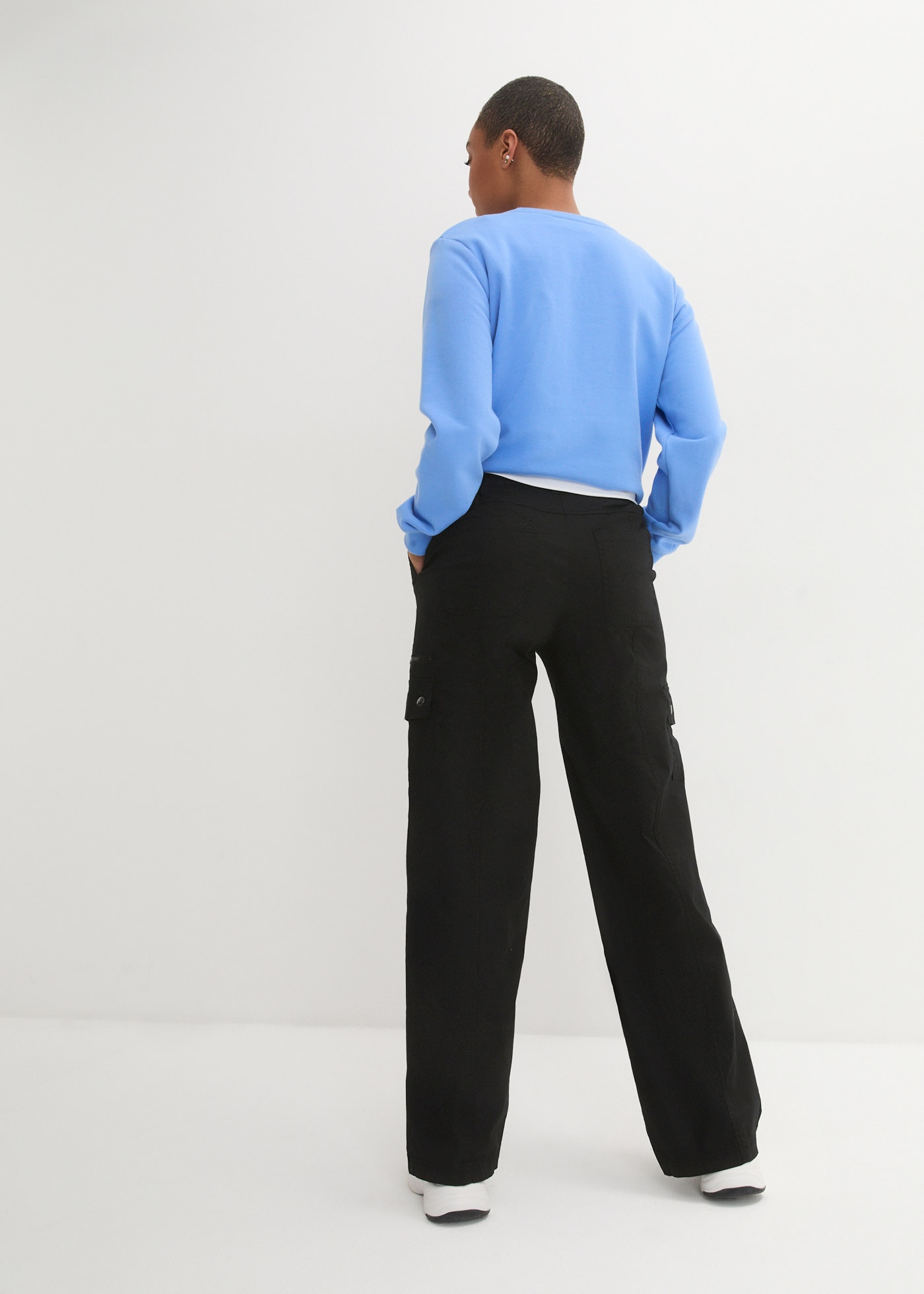 bonprix Pantalon cargo  en coton avec élasthanne, coupe large, coupe régulière