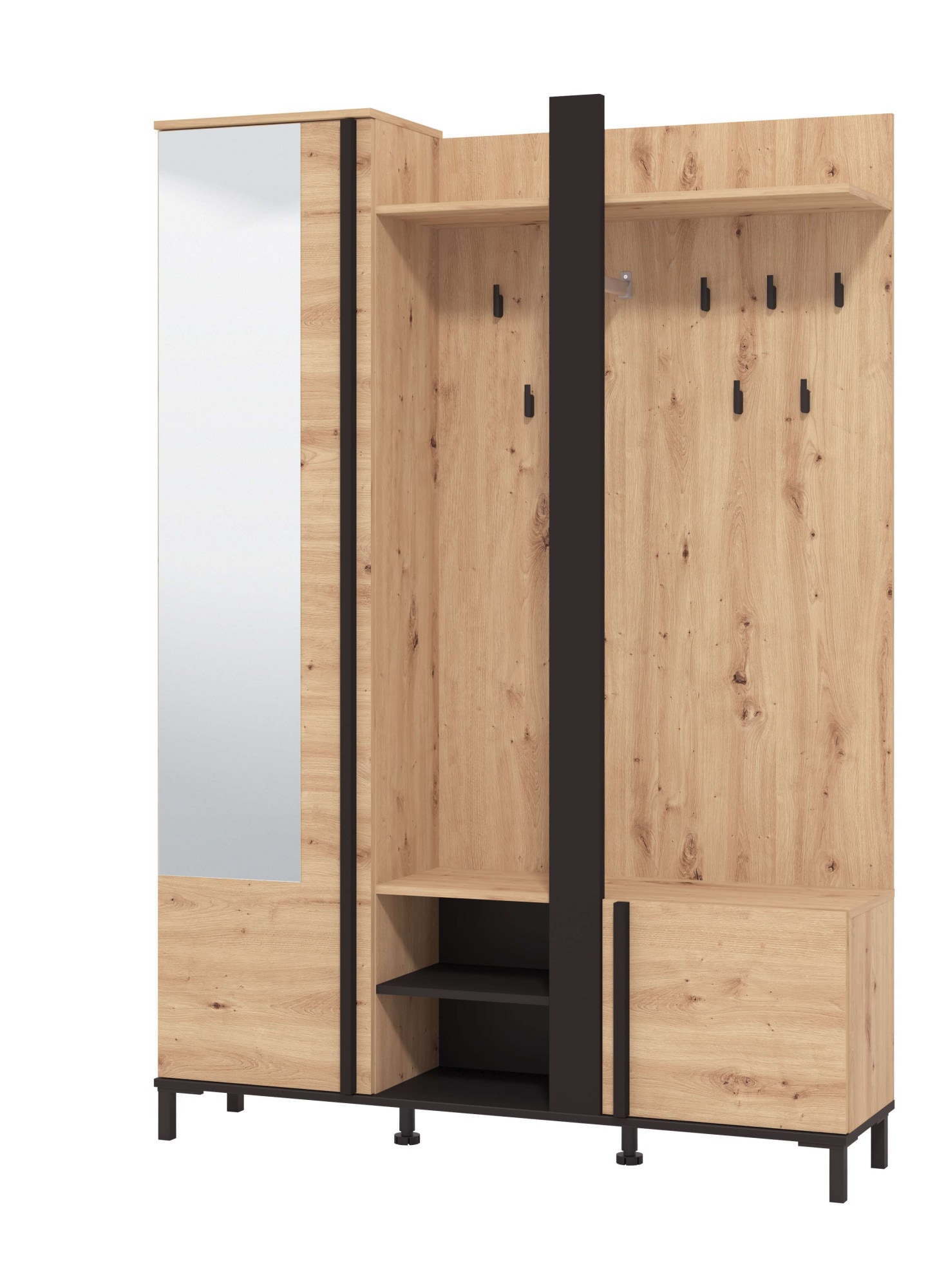 Home affaire Vestiaire compact »Nino Flurgarderobe, Dielenschrank, Flurmöbel, Garderobe, Breite 135 cm« Schuhschrank, Spiegel, Haken, viel Stauraum, ideal für kleine Räume