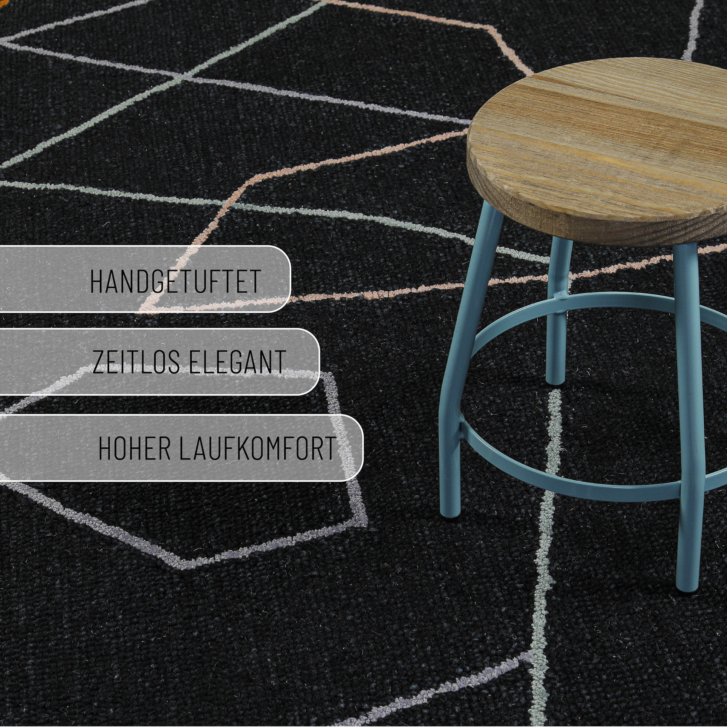 Wecon home Tapis »Nox« Rectangulaire 6 mm Höhe Wollteppich, abstrakt, hochwertig, handgetuftet, robust, modern