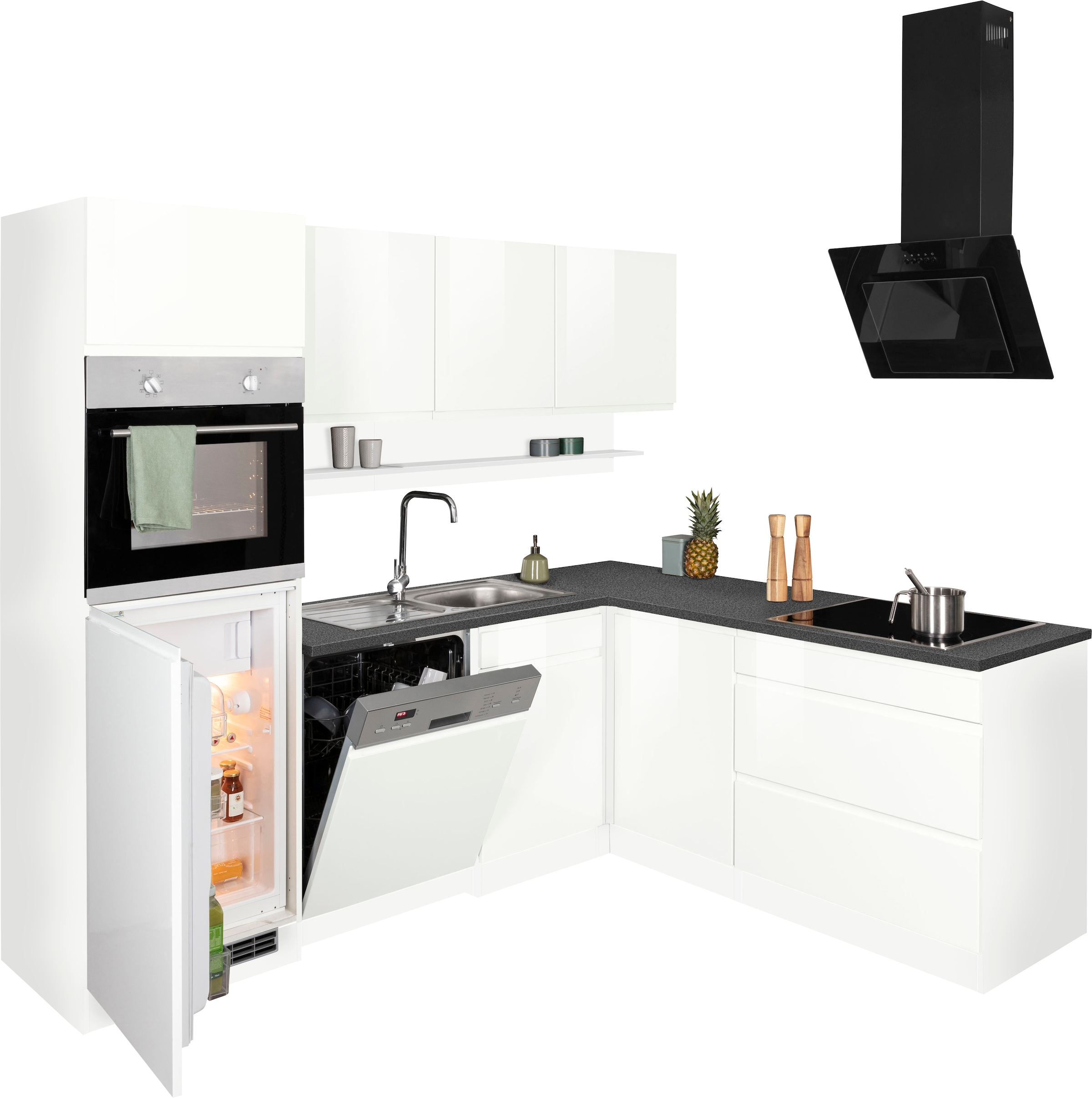 KOCHSTATION »KS-Virginia,neu in verbesserter Ausführung« Arbeitsplatte 38 mm stark, Stauraum, Softclose,  Stellbreite 230/190 cm, Soft-Close, ohne E-Geräte