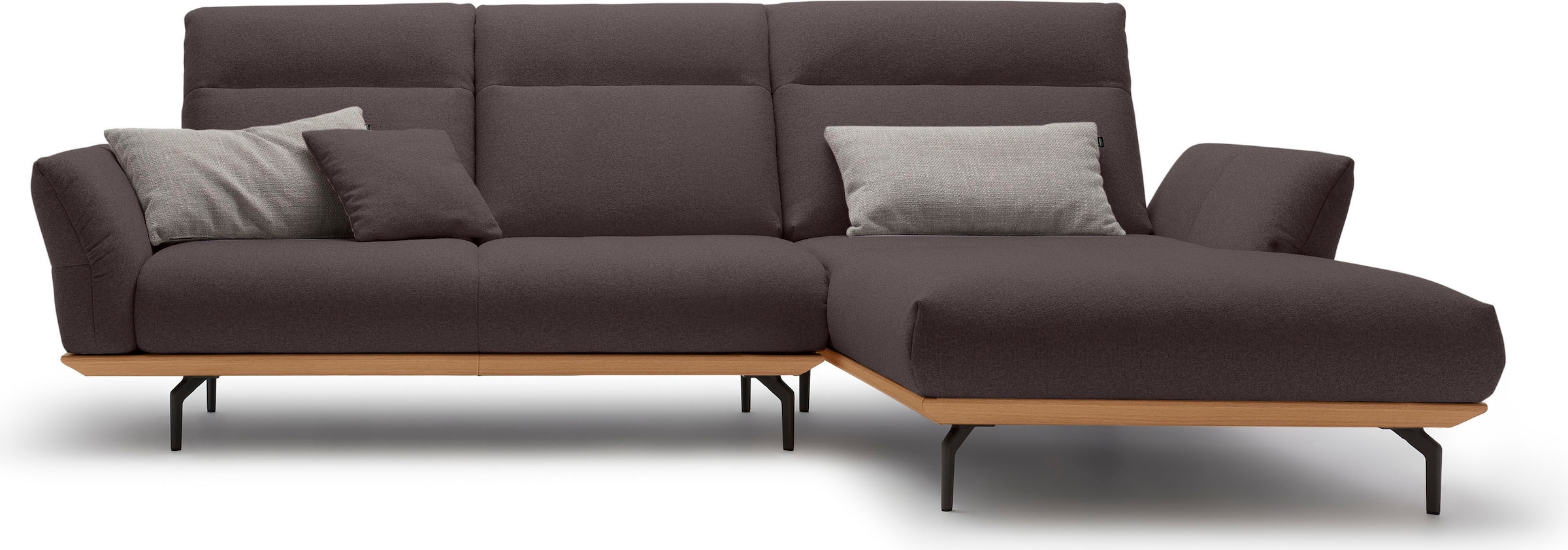 Creation BY ROLF BENZ Canapé d'angle »CR.460 Designsofa mit verstellbarer Rückenlehne, hochwertig & bequem« socle en chêne, pieds en aluminium moulé gris ombre, largeur 298 cm