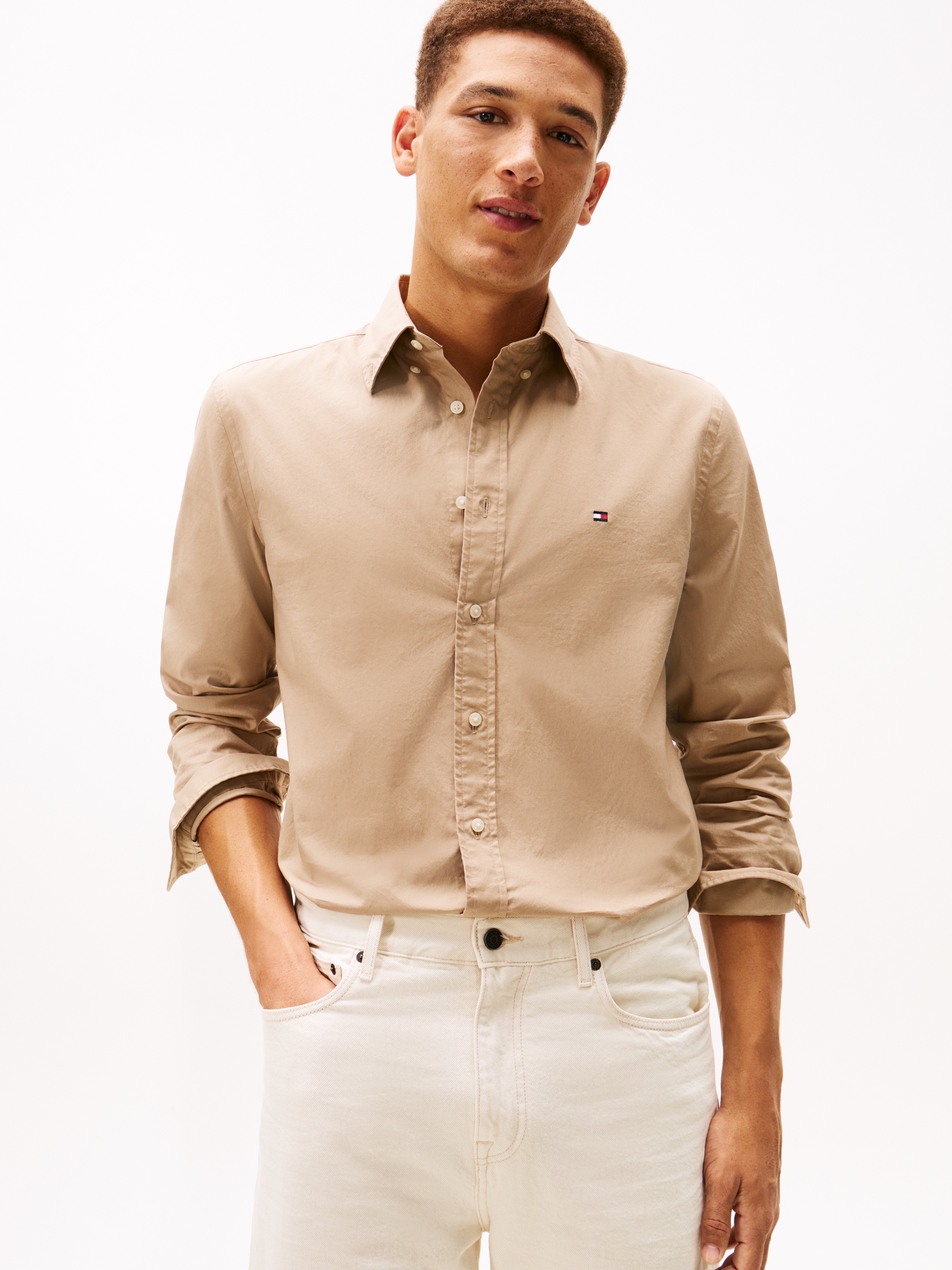 Tommy Hilfiger »FLEX POPLIN SOLID« unifarben, klassisch, regular fit, Baumwolle, Button-down-Kragen