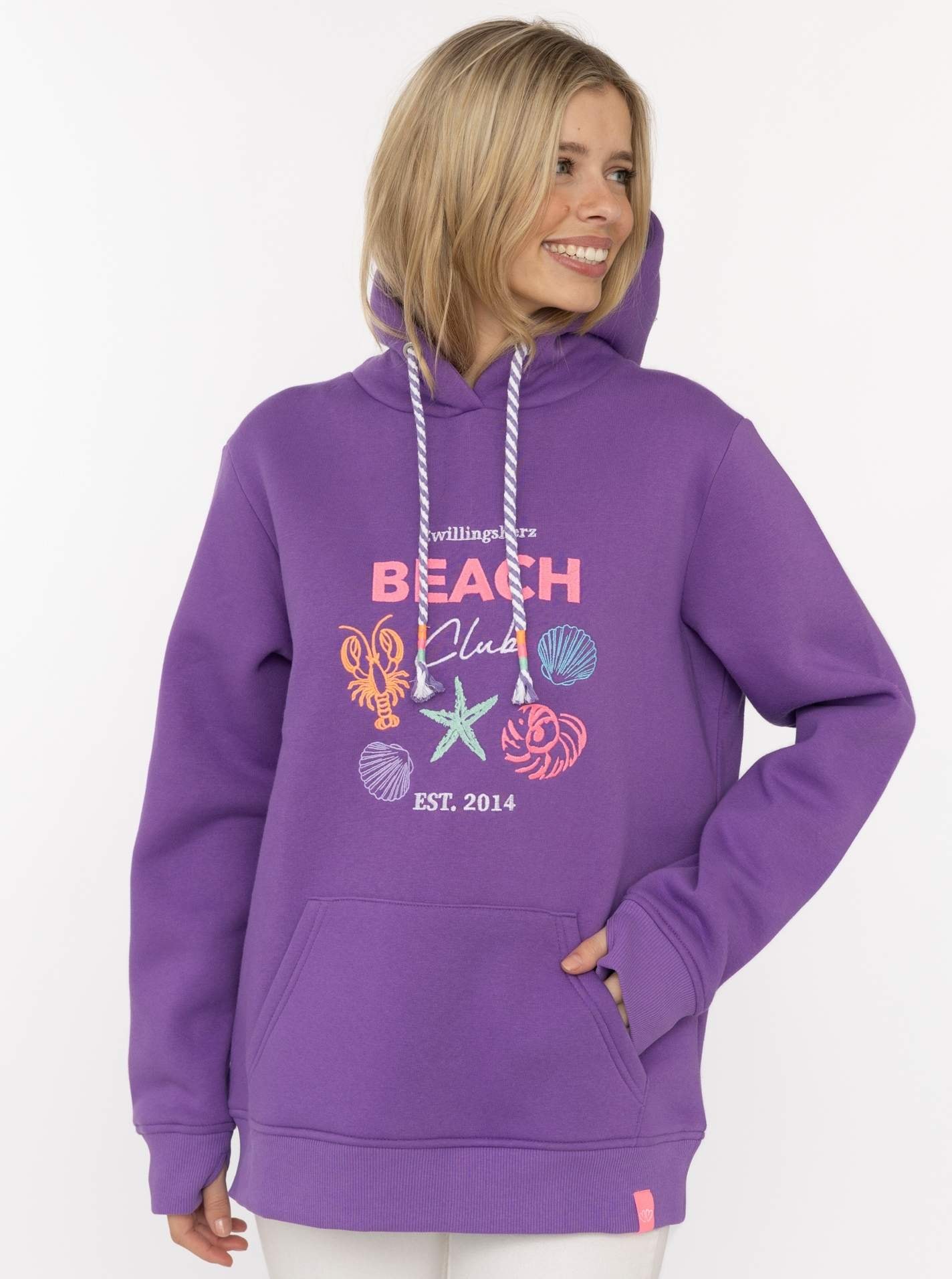 Zwillingsherz Hoodie »"Beach Club"«, motif coquillage, capuche avec cordon coloré, poche kangourou
