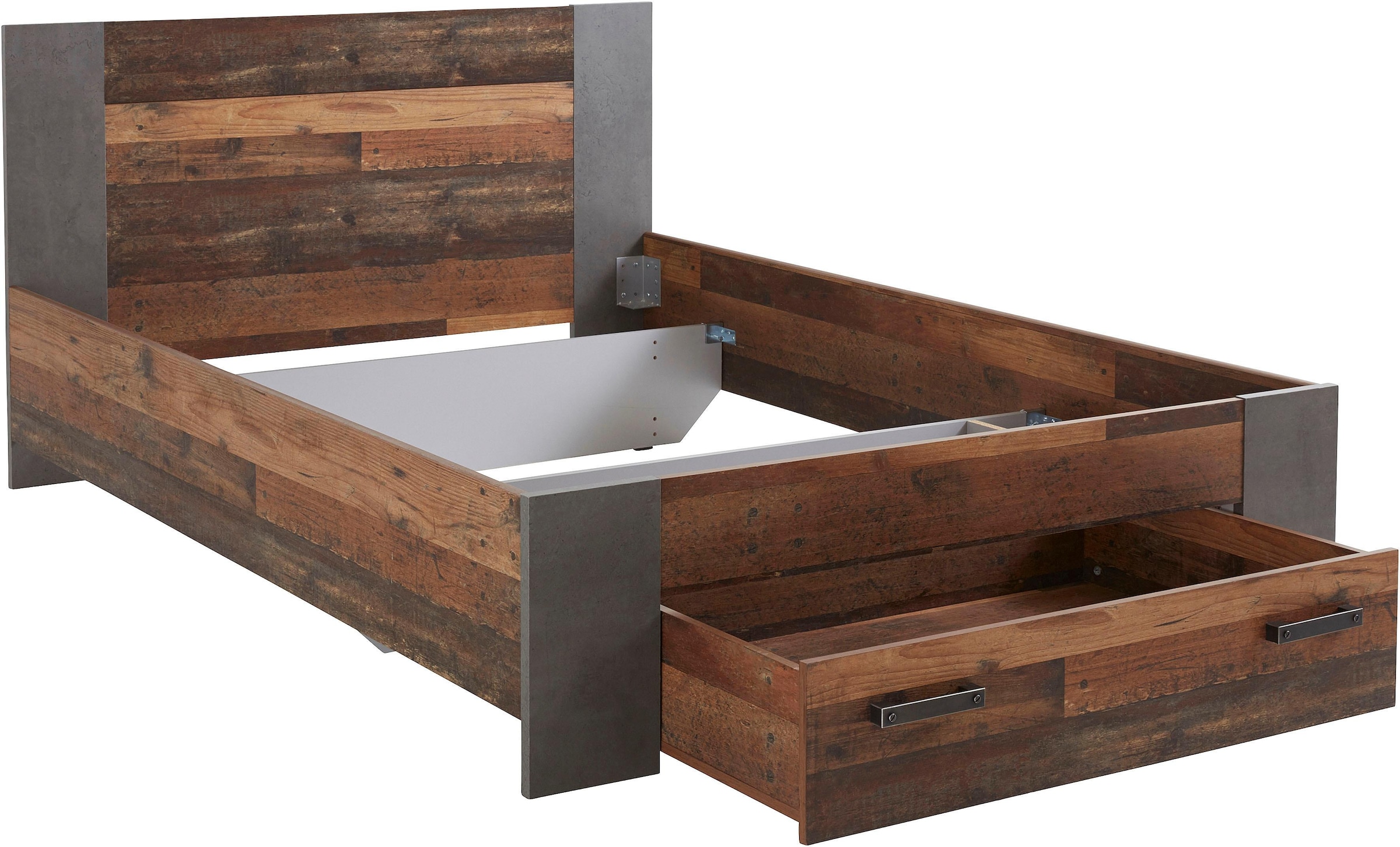 FORTE Lit »Clif, Jugendbett, Belastbarkeit 120 KG, Schubkasten optional« Surface de couchage 140x200 cm,  Design industriel
