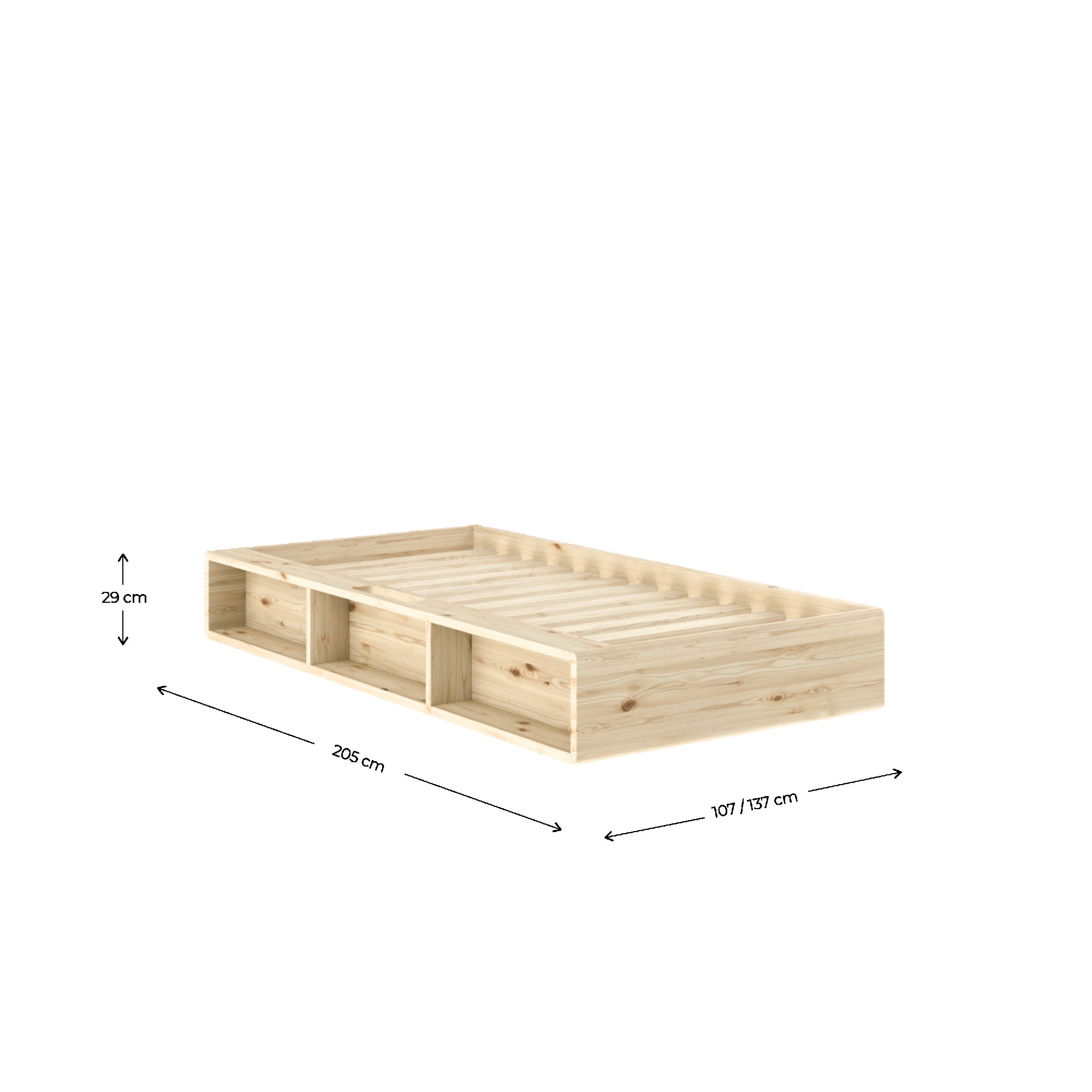 Karup Design Lit de rangement »Ziggy Bed, Stauraumbett, FSC®-zertifiziertes Massivholz made in Europe« Disponible pour matelas largeur 90, 120, 140, 160 ou 180 cm,  avec 3 étagères, sommier inclus, sans matelas, plusieurs couleurs