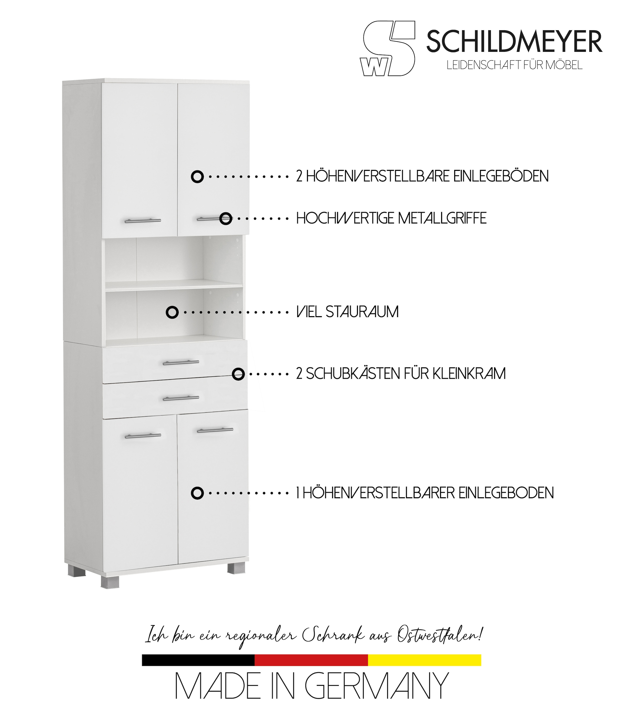welltime Armoire haute »Emmi, Breite 59 cm made in Germany« 4 Türen, Metallbeschläge