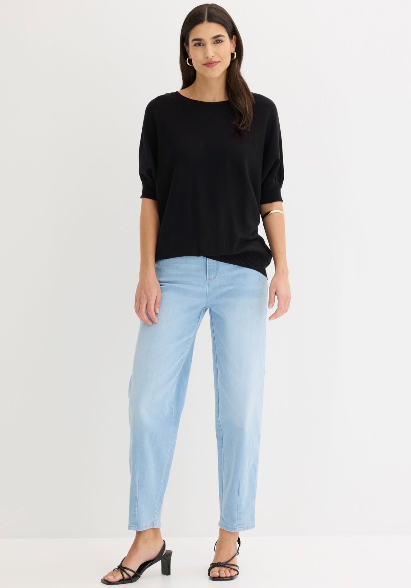 bonprix Pull en tricot aus Baumwoll-Mix, mit Rundhalsausschnitt, bequeme Passform