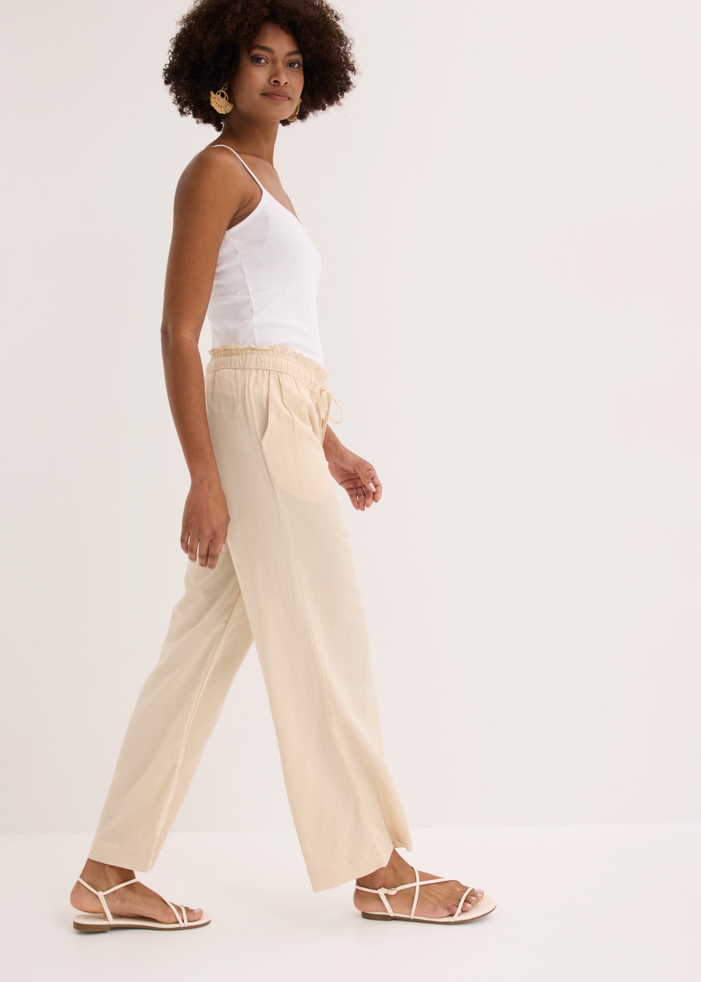 bonprix Palazzohose  weite Passform, mit Gummibund, aus Viskose, Baumwolle und Leinen