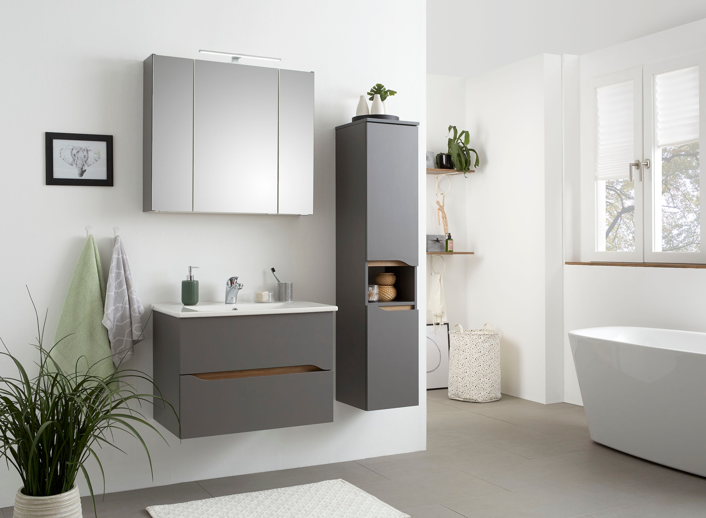 Saphir Ensemble de meubles de salle de bain »Quickset 3-teilig, Keramikwaschtisch mit LED-Spiegelschrank« 3 cuis tlg.