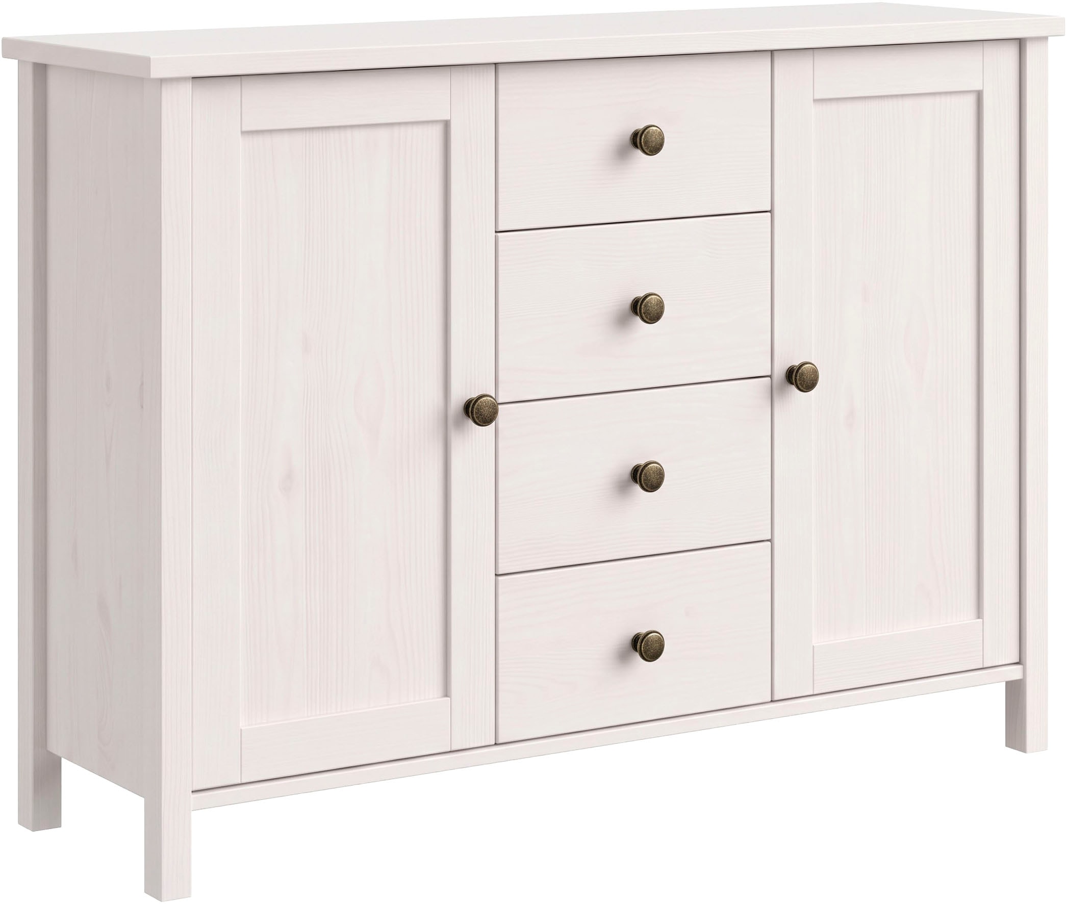 GOODproduct Buffet »Mikkeli Küchenbuffet mit 2 Glastüren, Metallgriffe« aus massiver FSC®-zertifizierter Kiefer, moderner Landhausstil