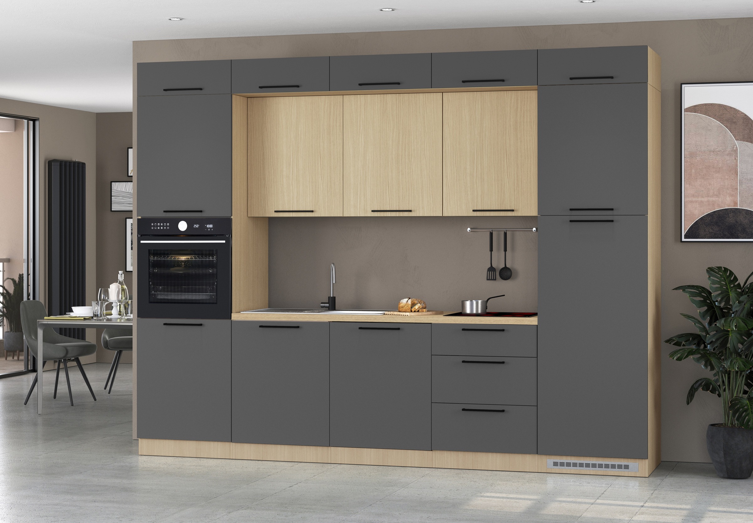 KOCHSTATION Kitchenette »Luna, Einbauküche, Zeilenküche, mit Soft-Close Funktion, Made in Italy« Breite 300 cm ohne E-Geräte, mit Spüle+Siphon und Aufsatz