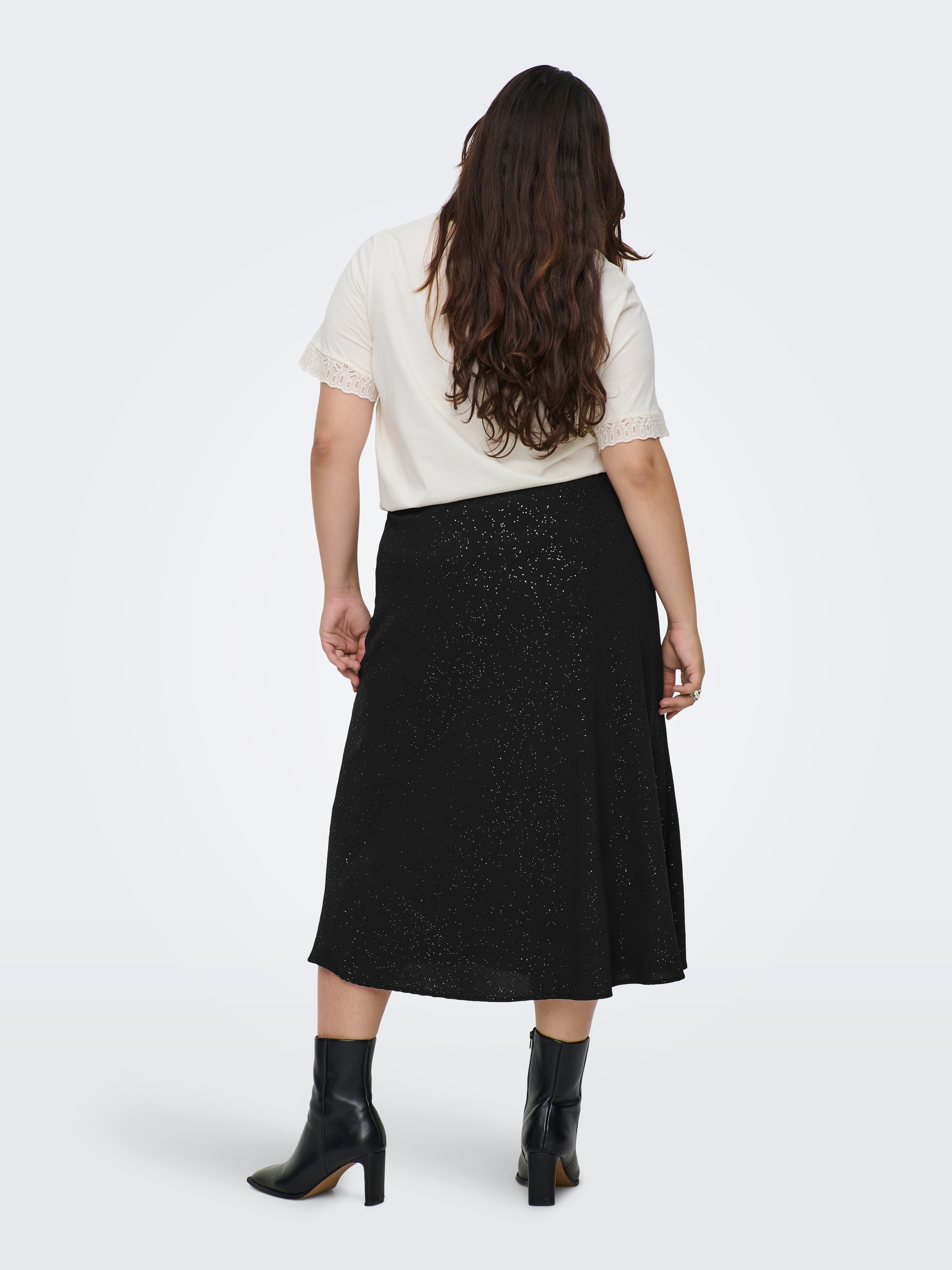 ONLY CARMAKOMA Jupe midi »CARJOSEE METTA LIFE MIDI SKIRT WVN« mit Glitzer Effekt