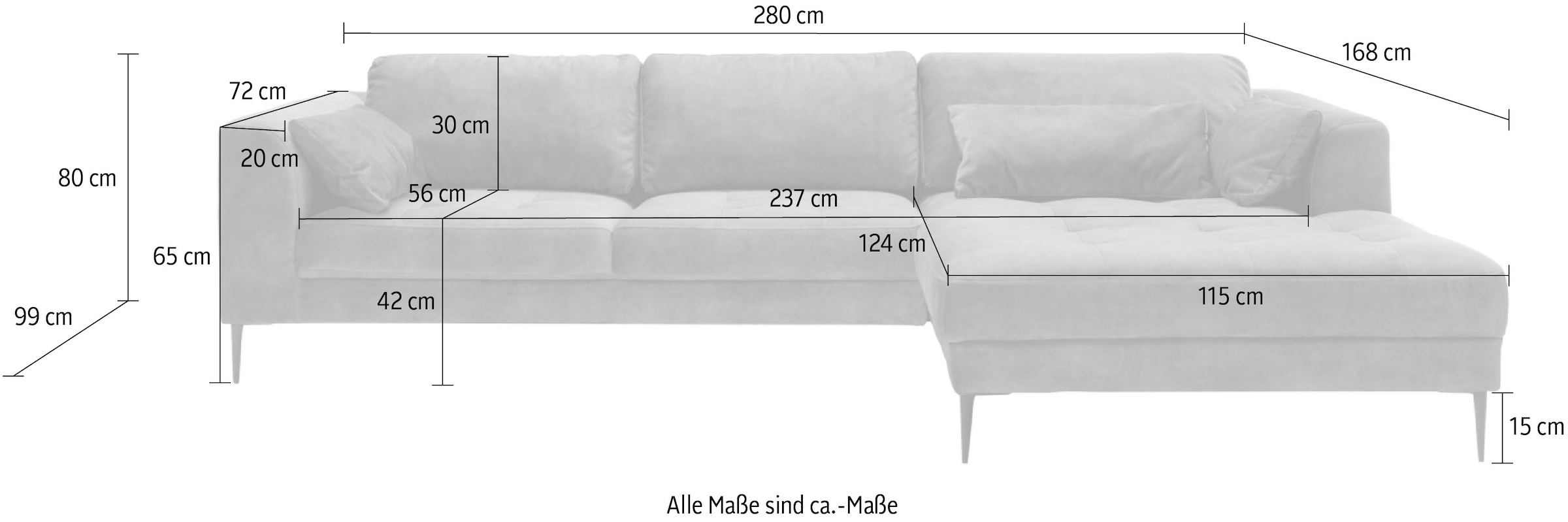 TRENDMANUFAKTUR Canapé d'angle »Luzi, wahlweise mit Schlaffunktion & Bettkasten. , L-Form« canapé design avec grand confort d'assise, pieds métal noirs, largeur 280 cm