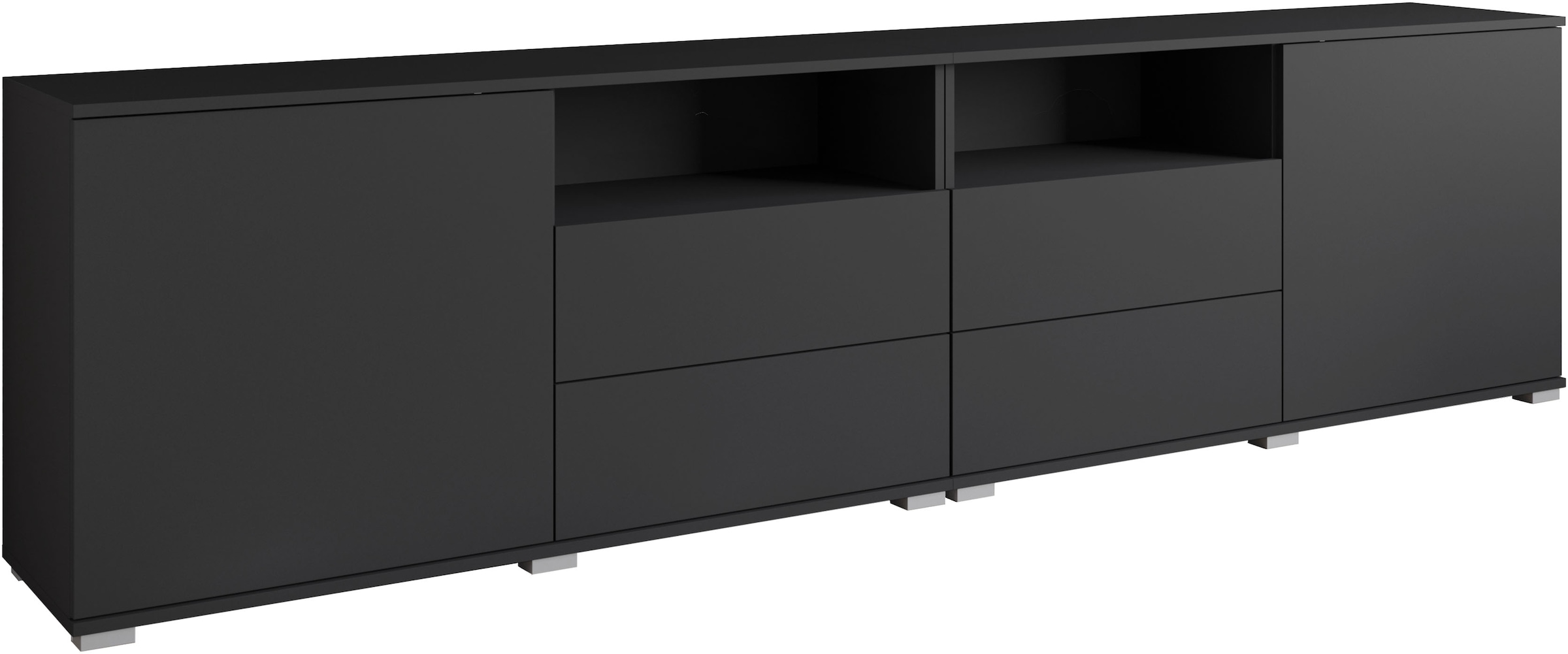 GOODproduct Lowboard »Kenia, TV-Schrank, 240 cm breit, mit 2 Türen und 4 Schubladen« 1 Stk. tlg. Höhenverstellbare Einlegeböden und offene Ablagefächer