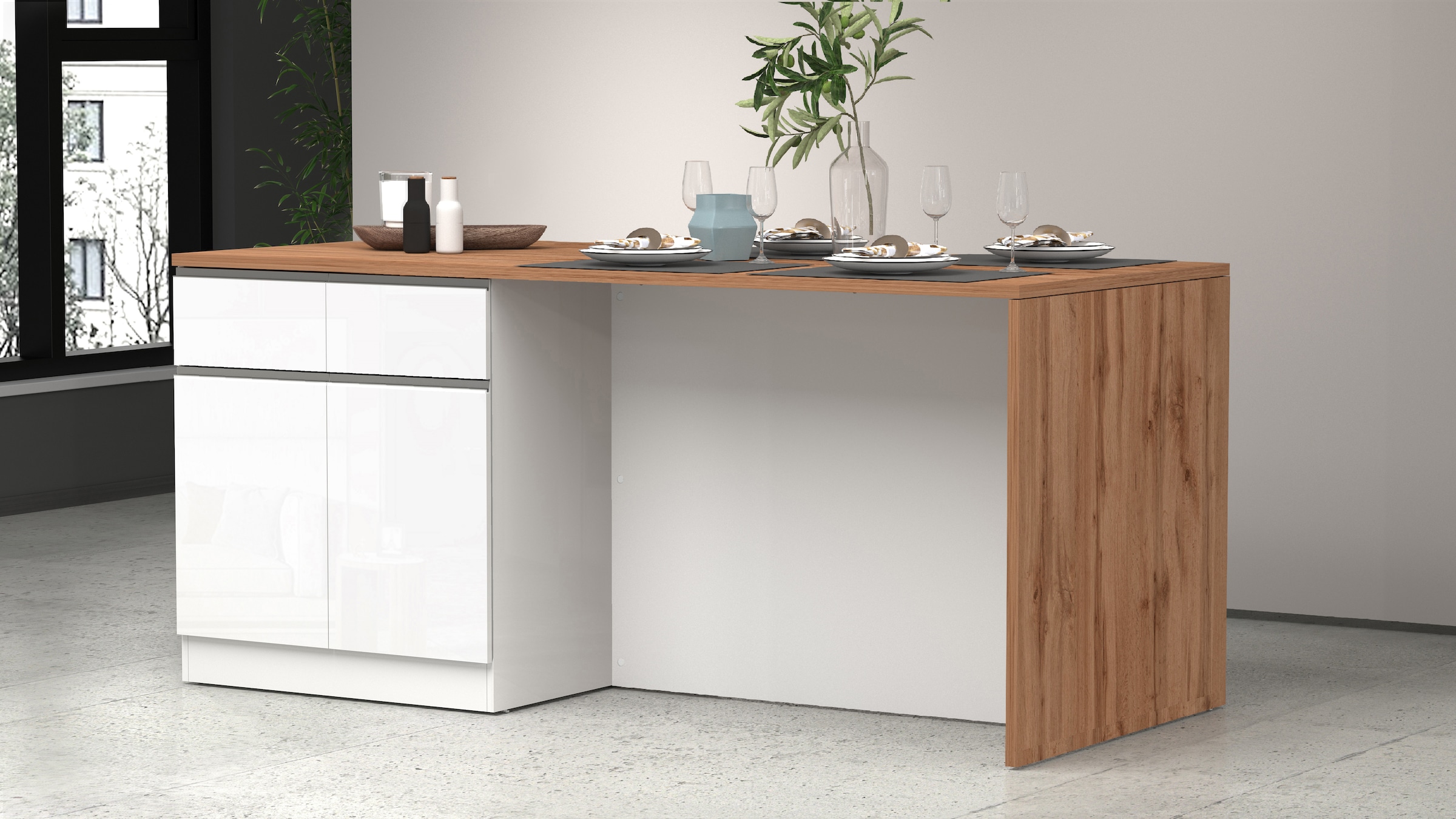 KOCHSTATION Ilot de cuisine »Sole,Kochinsel,Küchenarbeitsblock,Inselküche,Arbeitsinsel« Breite 200 cm mit 4 Türen,4 Schubkästen, Aluminiumgriff