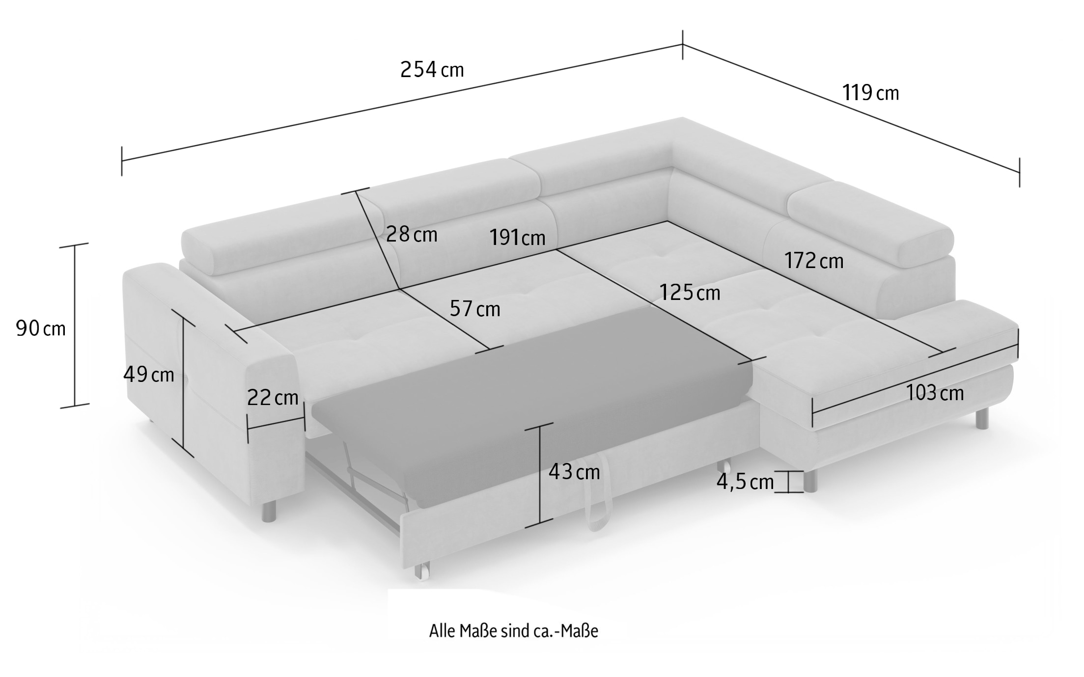 GOODproduct Canapé d'angle »AADEN Schlafsofa 254 cm - OTTO. Verlässliche Qualität.« mit Bettfunktion, Bettkasten, Kopfstützen, rechts/links bestellbar