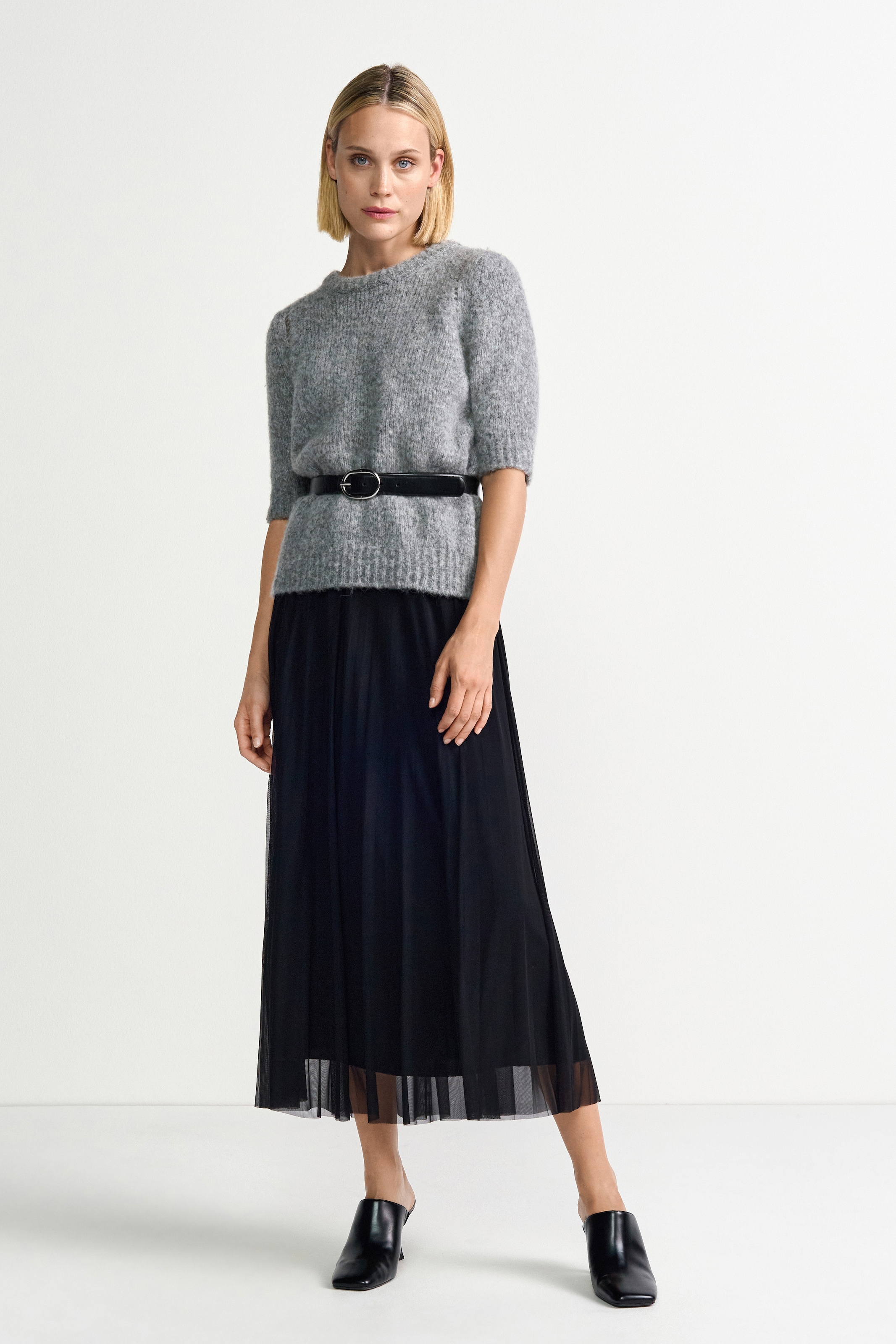 RICHROYAL Jupe plissée in Midilänge, mit elastischem Bund, mit Tülleinsatz, A-Linie