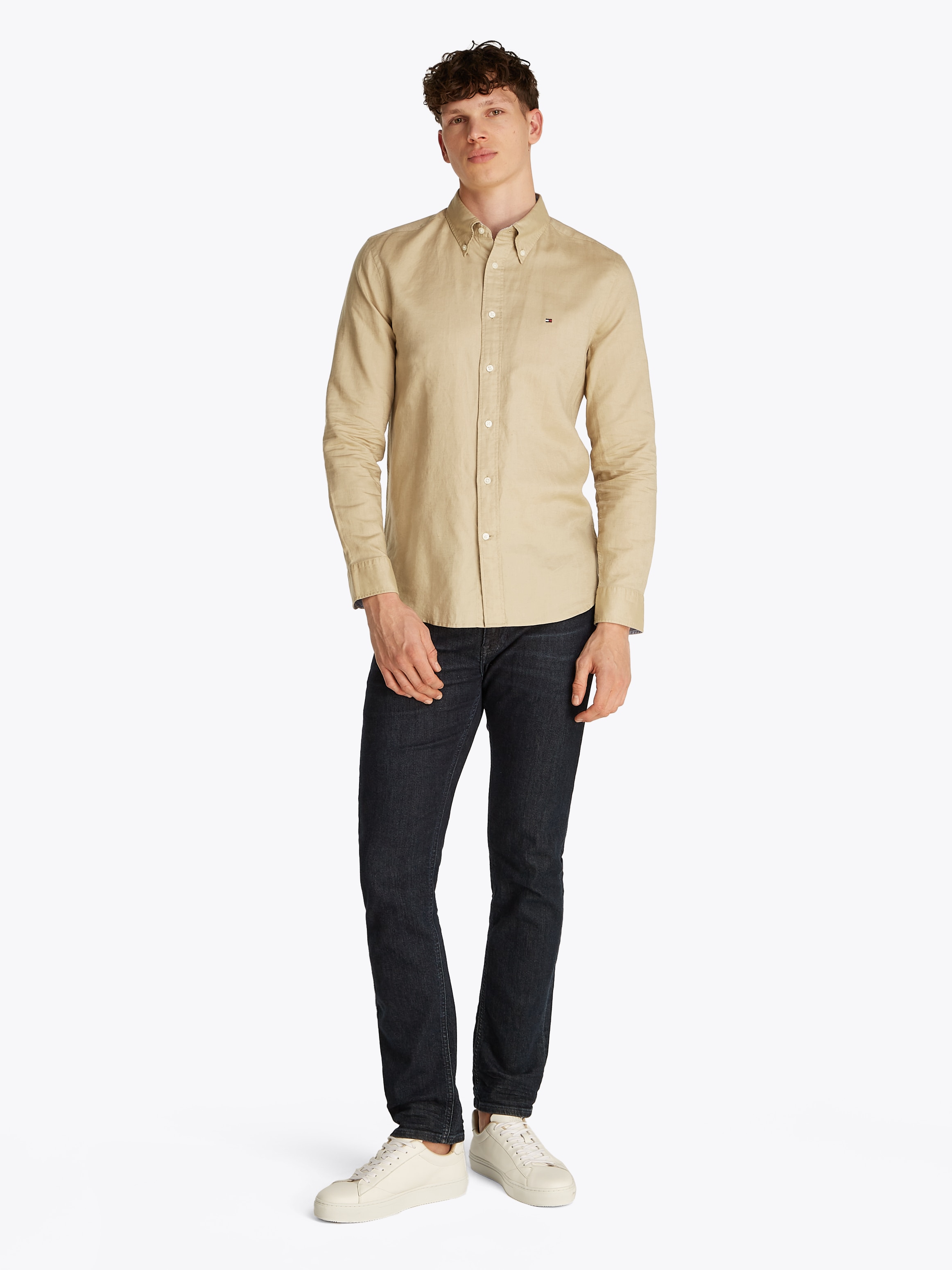 Tommy Hilfiger Chemise à manches longues »LINEN BLEND SOLID Regular Fit SHIRT« avec col boutonné