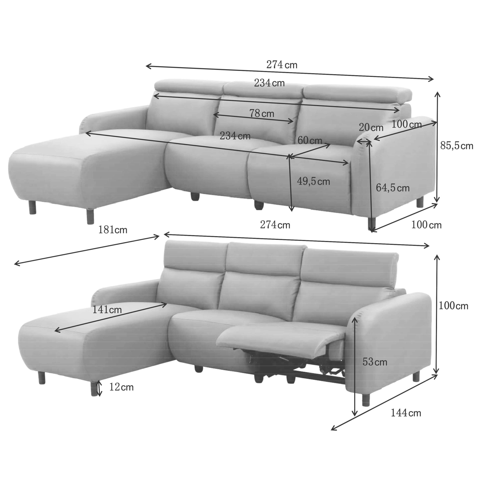 GOODproduct Ecksofa »SKAANE in Cord, L-Form, 274 cm, manuelle u. elektrische Relaxfunktion,« rundes Design, Kopfteilverstellung, Federkernpolsterung