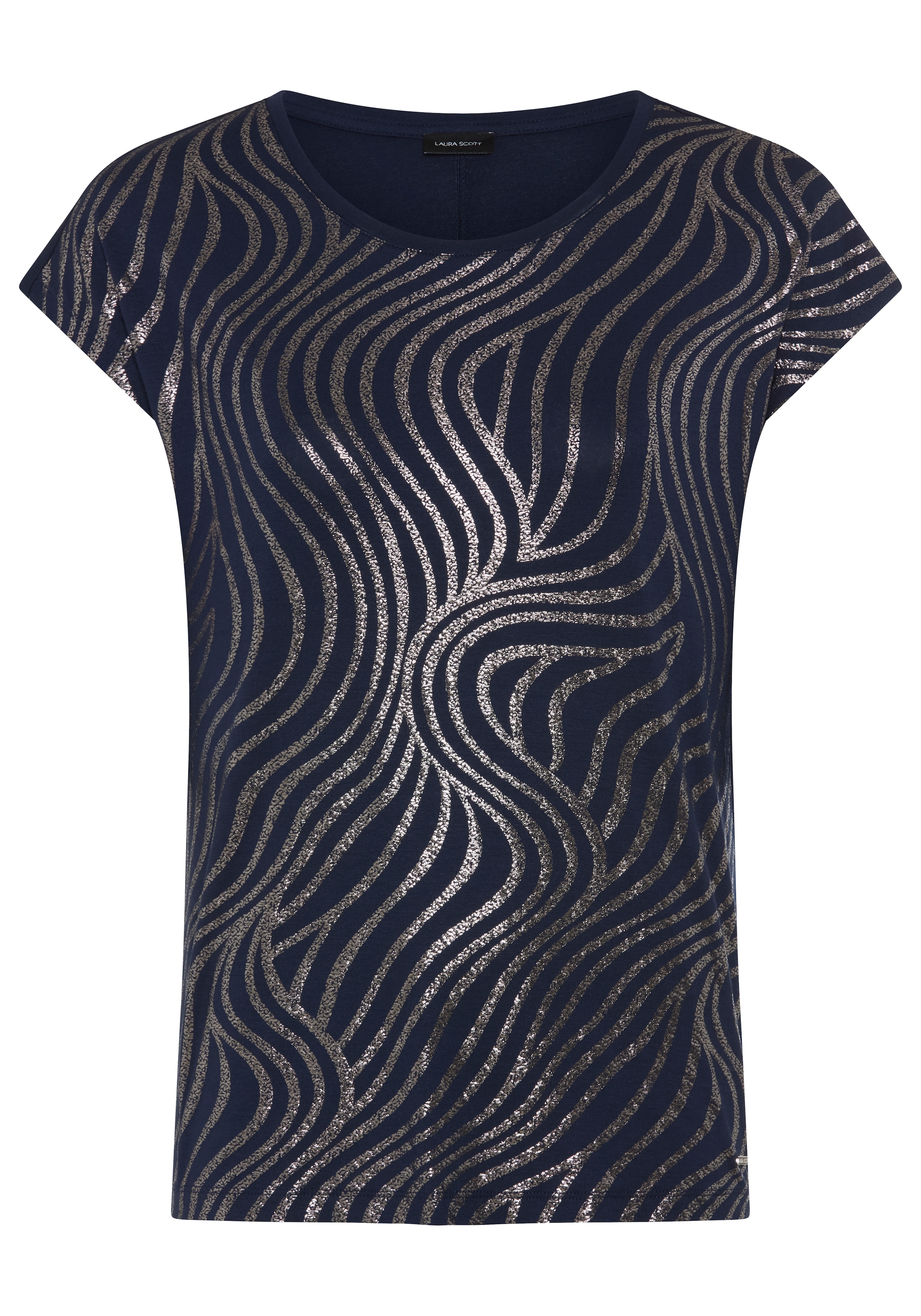 Laura Scott Shirt à col rond en jersey élastique, manches courtes, coupe fluide