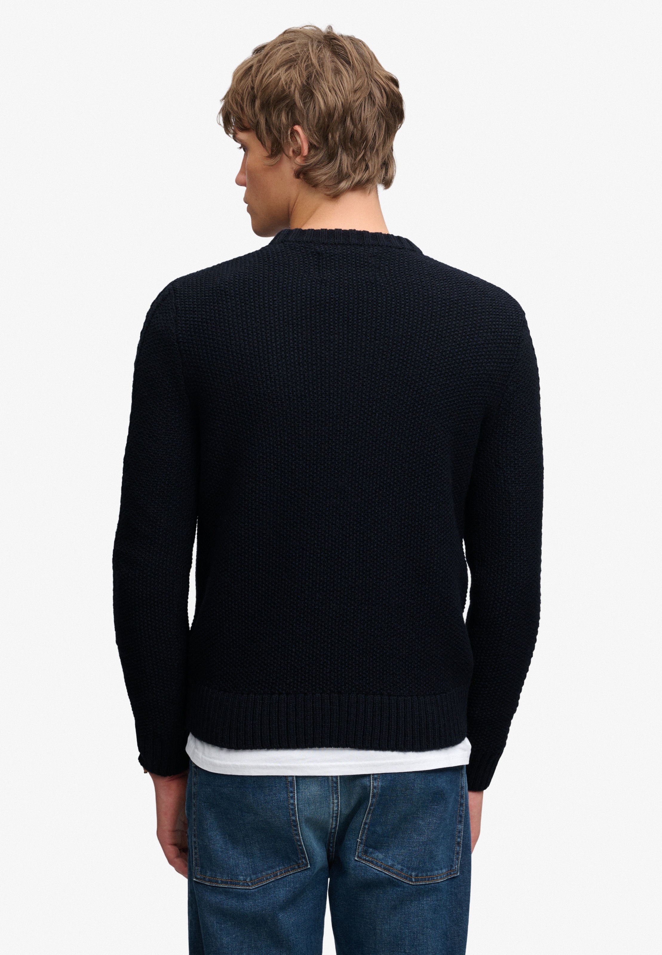 Superdry Pull à col rond »JACOB CABLE JUMPER« mélange de matériaux, coupe régulière