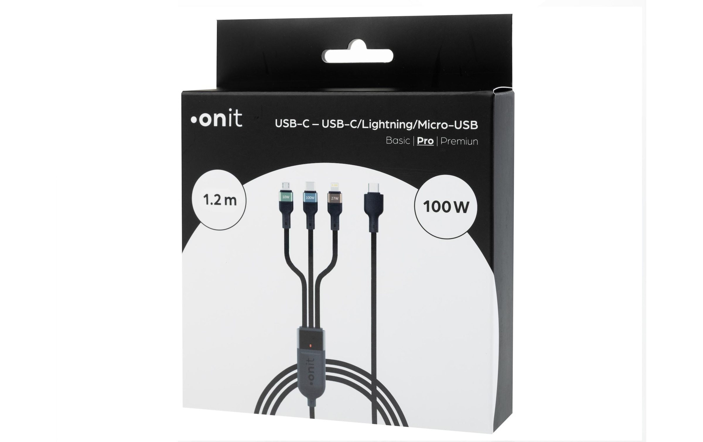 onit USB-Kabel »2.0-Kabel - Lightning/USB-C/Micro-USB B, 1,2 m« 120 cm Multiadapterkabel mit einer Ladeleistung von bis zu 100 W