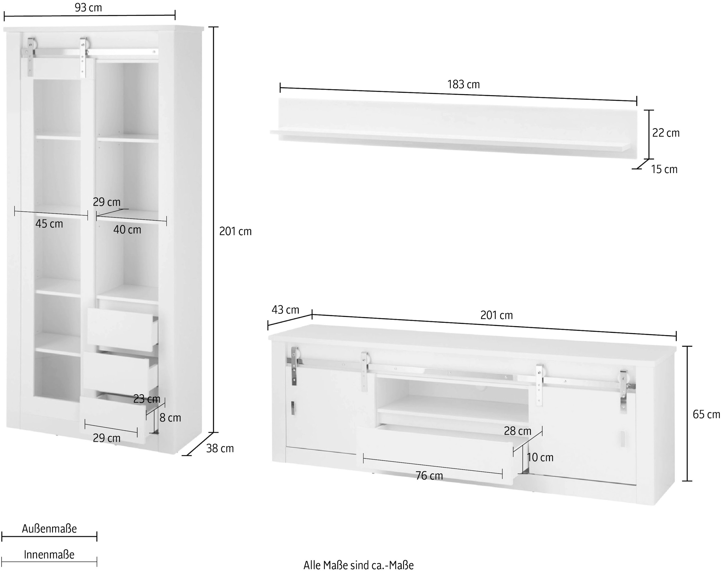Home affaire Wohnwand »Daytona, moderne Anbauwand, Wohnzimmer-Set in Weiss Hochglanz« Set, 3 Stk. tlg.