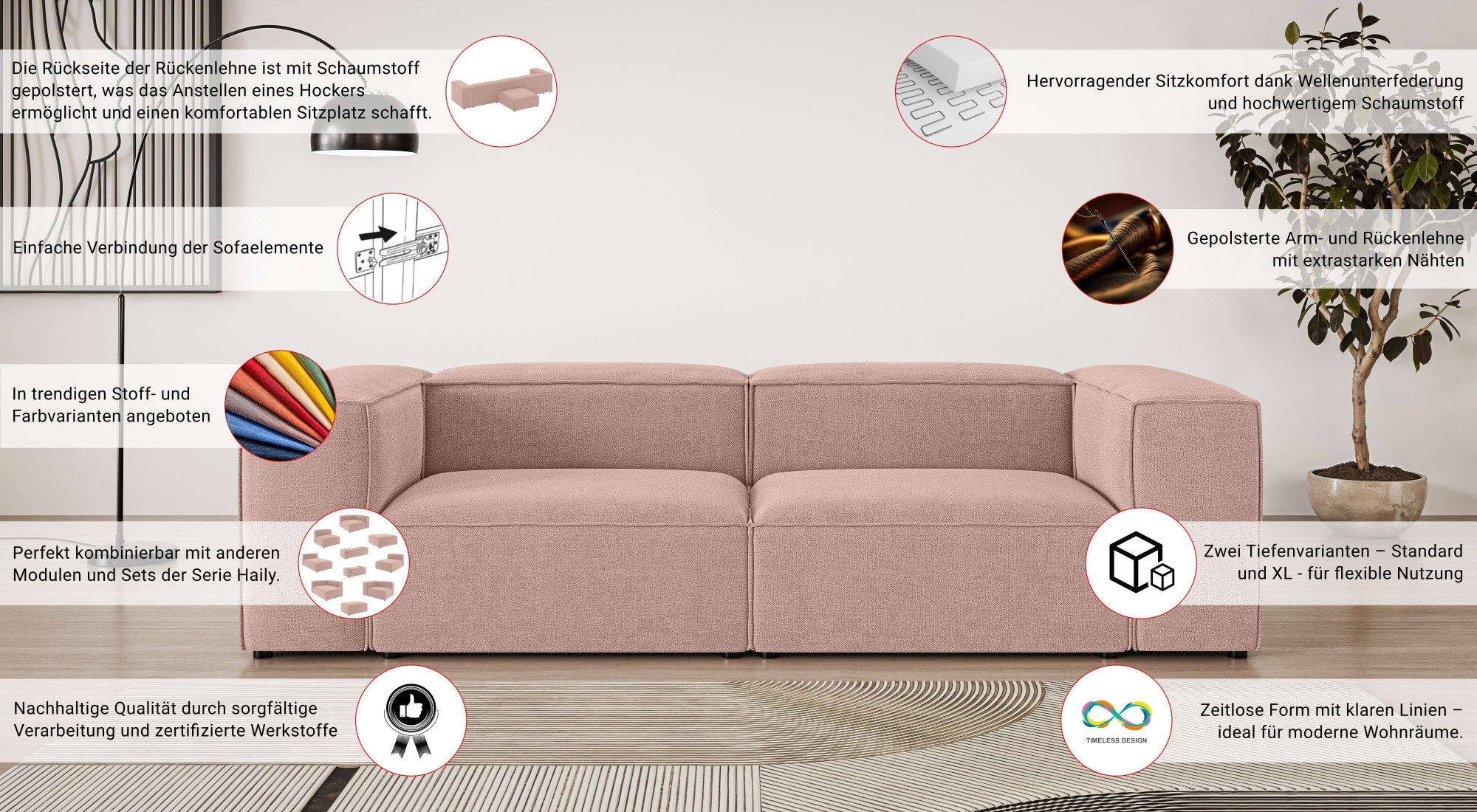 INOSIGN Canapé Big »HAILY Modularsofa, Masse B/T/H: 260/100/72 cm« als Modul oder separat verwendbar, für individuelle Zusammenstellung