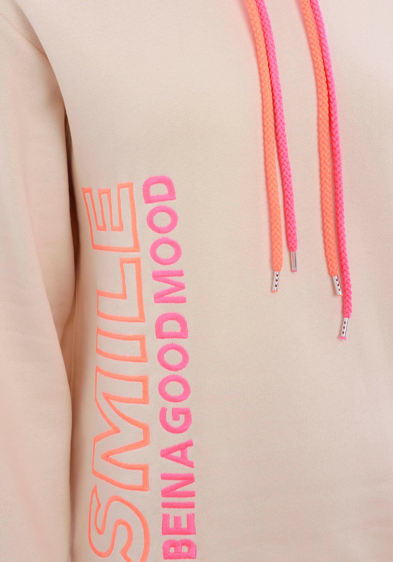 Zwillingsherz Sweatshirt gestickter Schriftzug, Kapuze, Langarm, Kängurutasche, Neon-Details