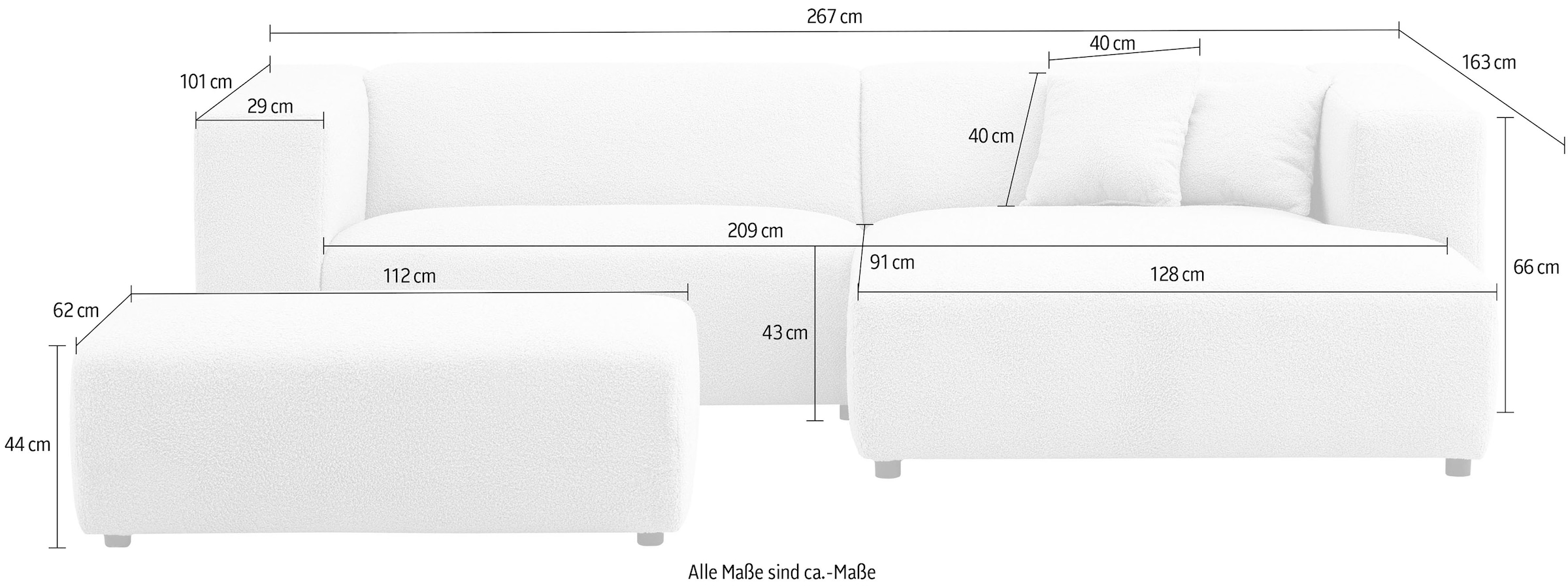 Home affaire Polsterecke »BAKELS, Ecksofa-Set mit Hocker, L-Form mit Schlaffunktion« Ecksofa-Set (incl. Hocker) im trendigen Megacord