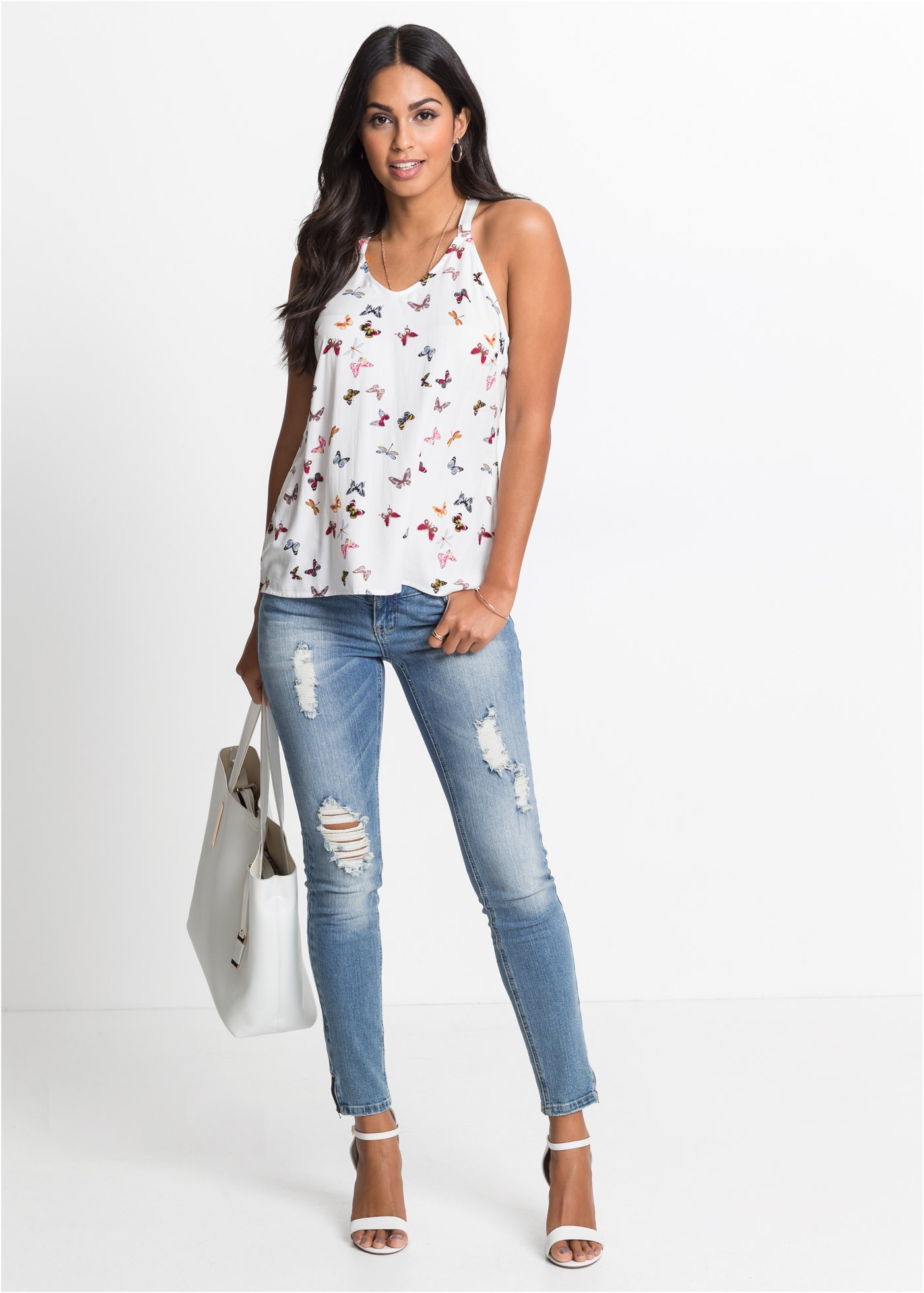 bonprix Top chemisier A-Linie, ausgestellter Saum, originelle Rückenlösung