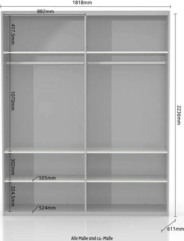 GOODproduct Schwebetürenschrank »Piano, FSC-zertifiziert, mit Einlegeböden und Kleiderstangen« in 3 Breiten, 224cm hoch, mit verchromten Aufleistungen,  UV lackiert, hochglänzend, mit Soft-Close Funktion, in beige oder weiss