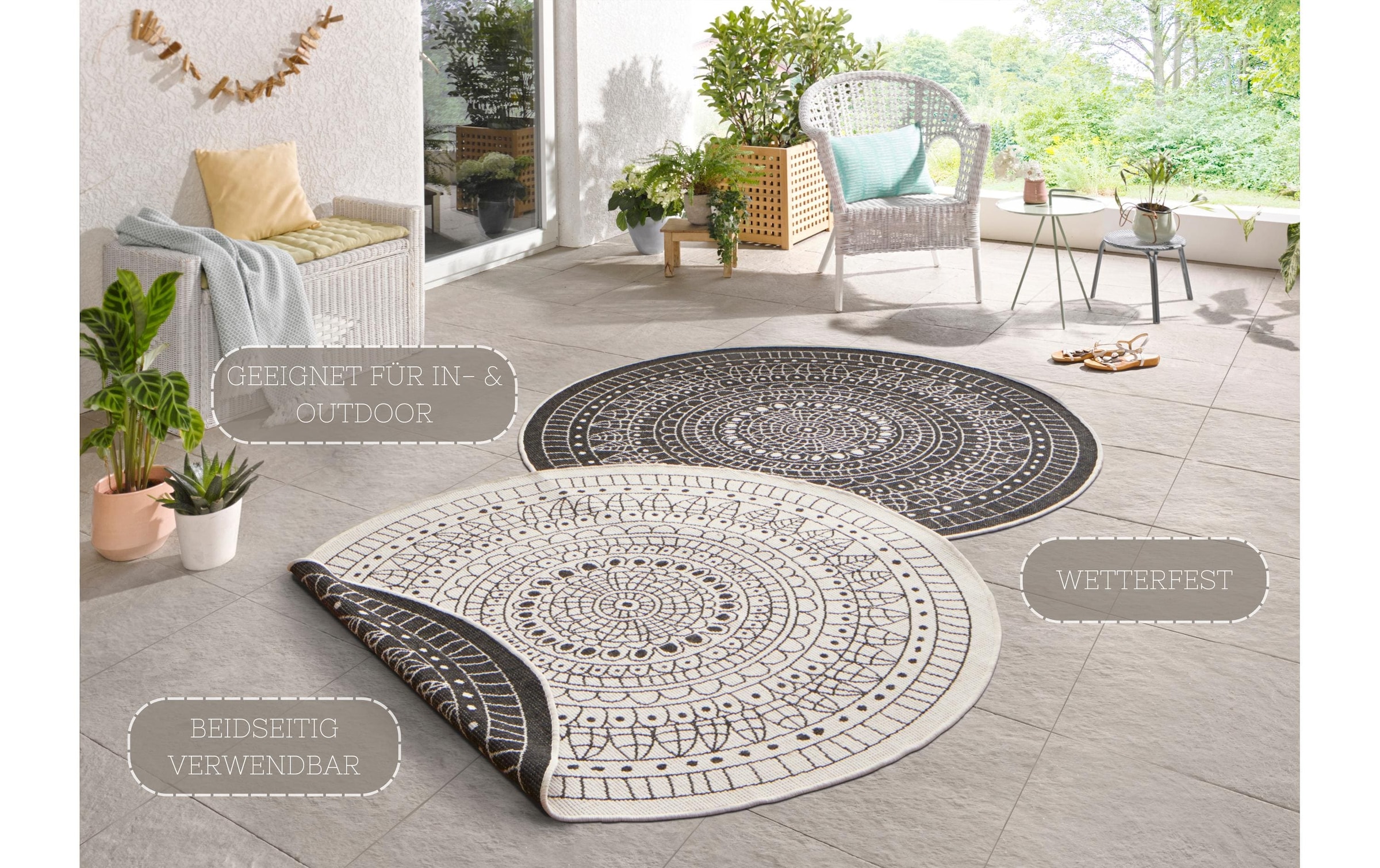 HANSE Home Tapis »Porto Wendeteppich« Rond 5 mm Höhe intérieur & extérieur, résistant aux intempéries, balcon, jardin, salon, étanche