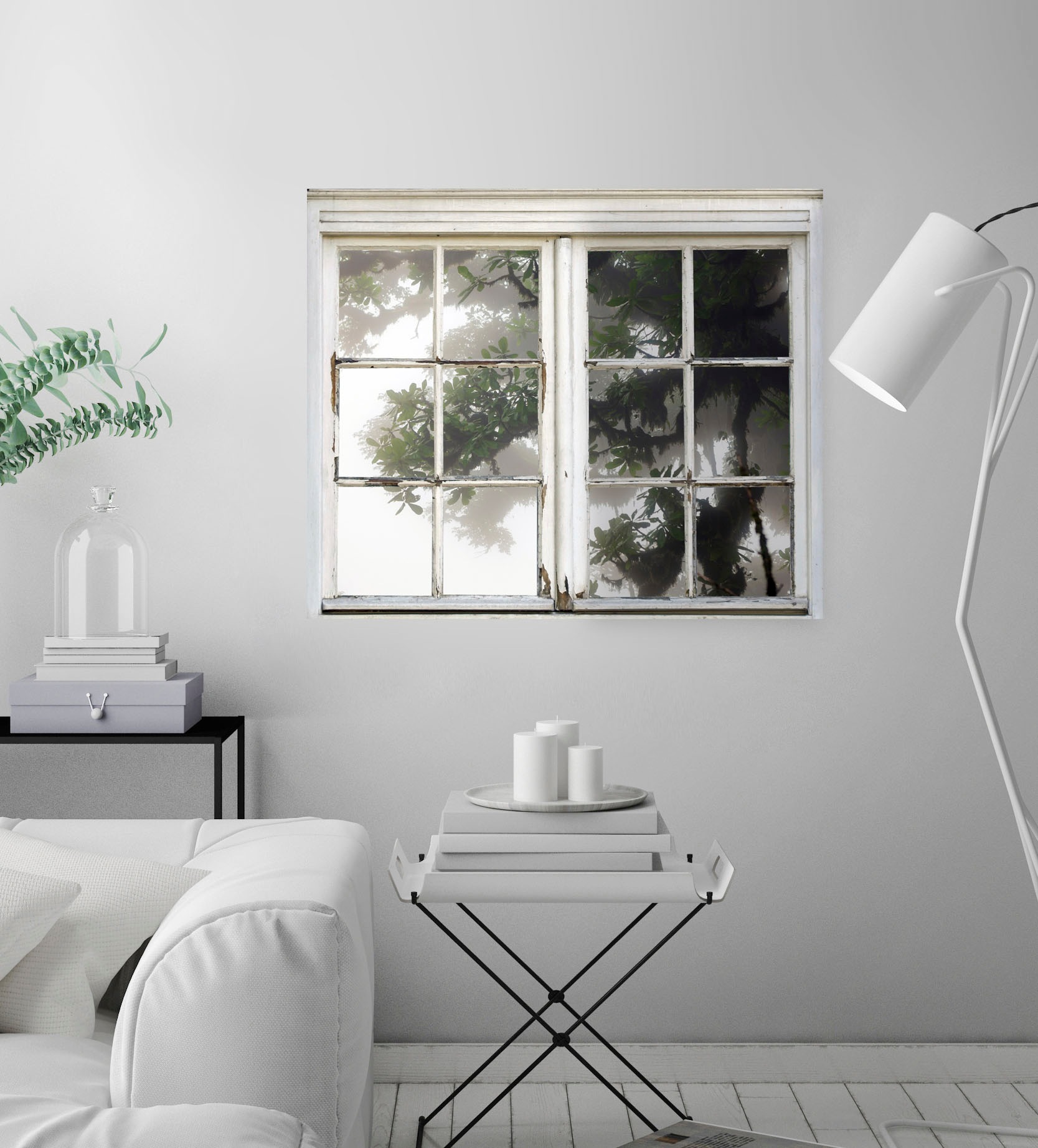 queence Autocollants muraux »Baum im Nebel« Wandsticker, Wandbild, selbstklebend, 3D, Fenster