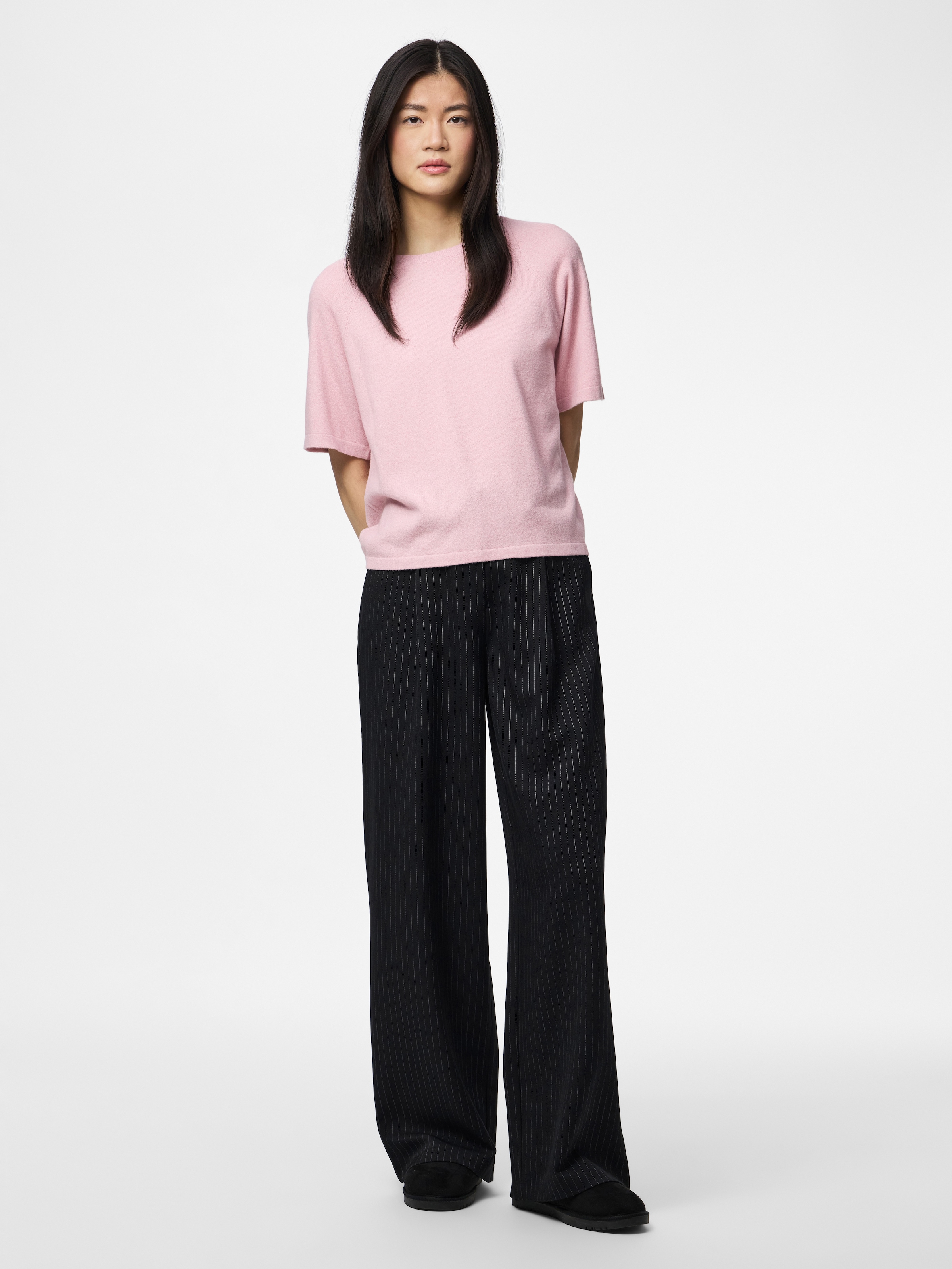 pieces Pull à manches courtes »PCBREE SS O-NECK KNIT NOOS BC« mélange de matériaux, coupe régulière
