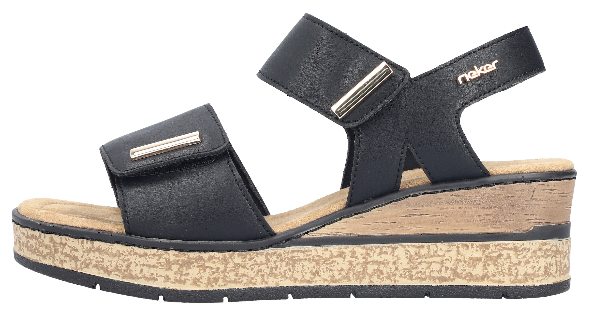 Rieker Sandales compensées  Chaussure à scratch, chaussure d'été, sandale plateforme avec éléments décoratifs