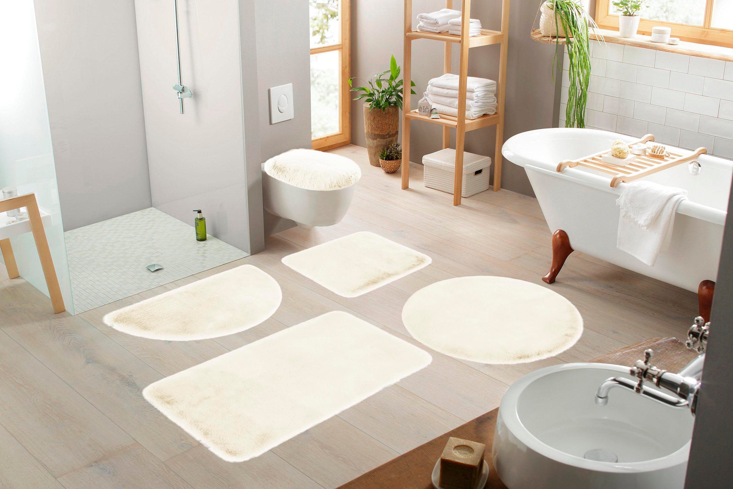 GOODproduct Tapis de bain »Rabbit Badematten, Badvorleger, Badezimmer Teppich« Höhe 30 mm Kaninchenfell-Haptik, Badteppich, rechteckig, rund & als 3-tlg. Set