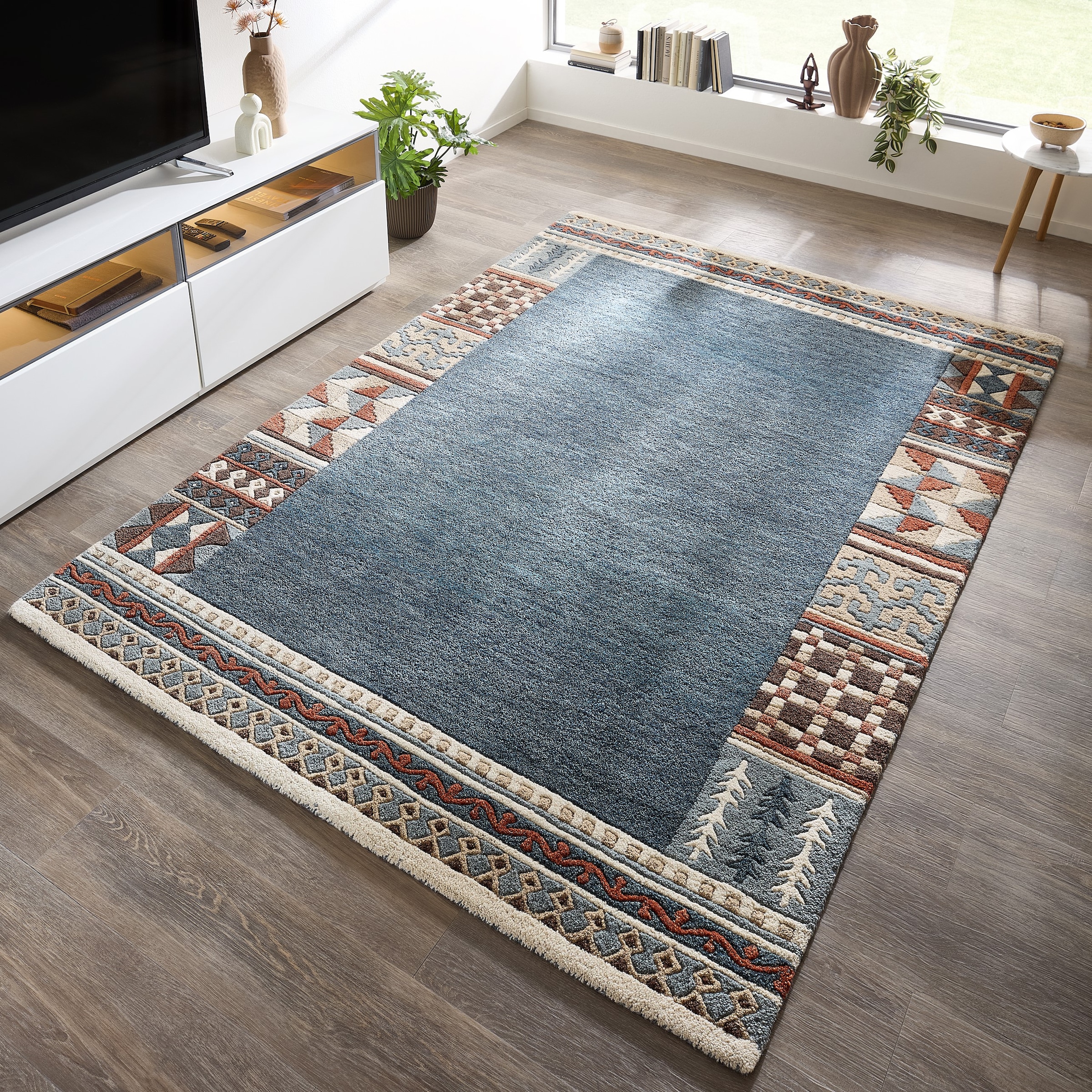 THEKO Tapis en laine »Nuno, reine Wolle,  Handgefertigt, mit Bordüre« Rectangulaire 14 mm Höhe handgetuftet, Wohnzimmer, Schlafzimmer, Esszimmer, auch als Läufer