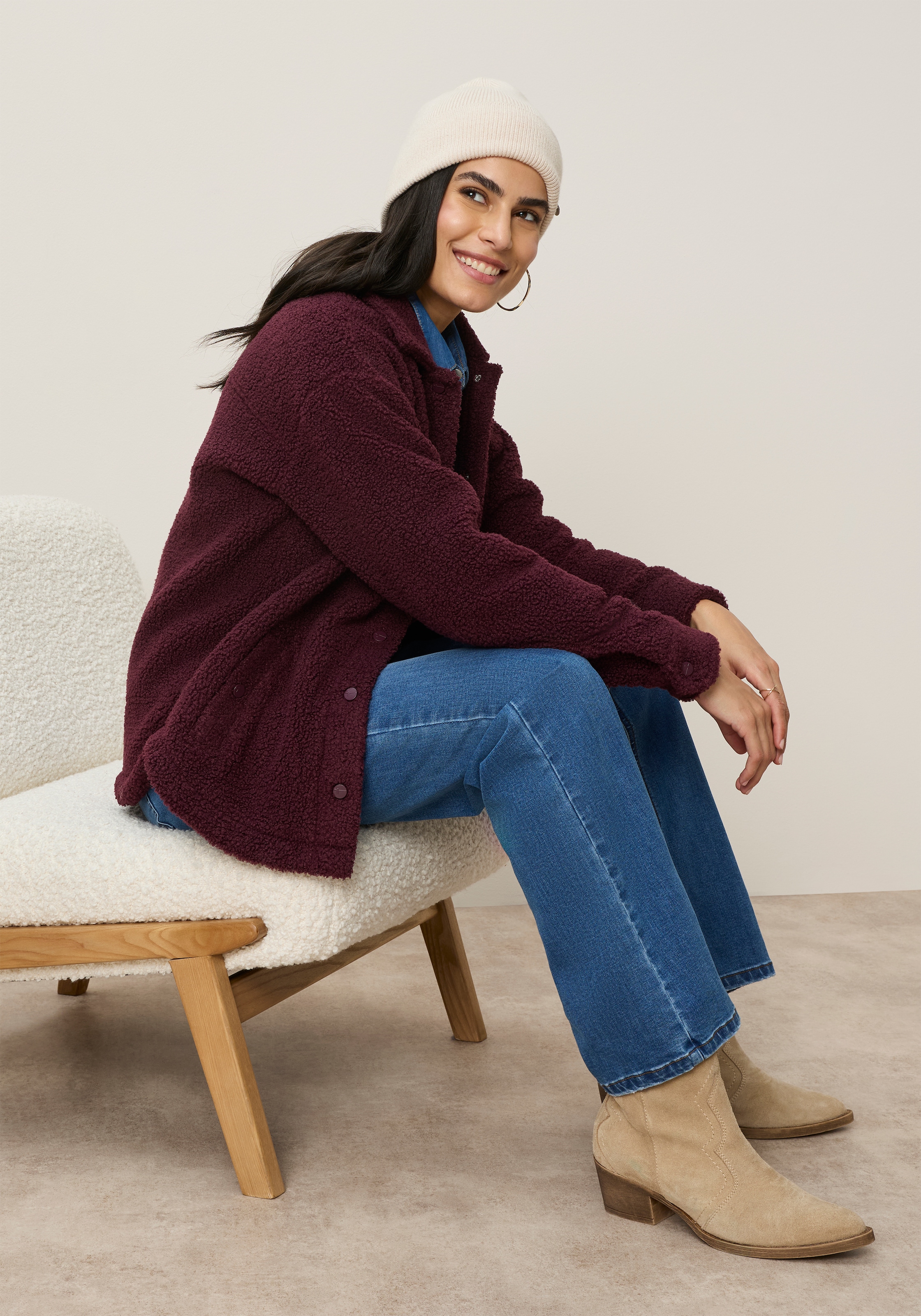 Tamaris Veste polaire veste en polaire Teddy avec col chemise et boutons-pression