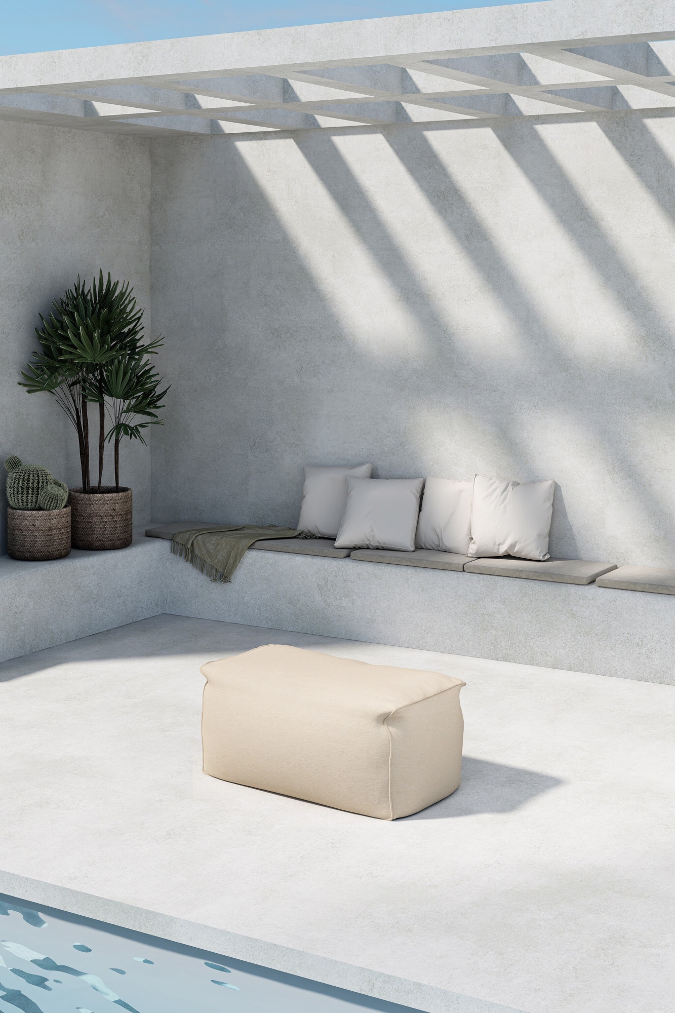 Venture Home Tabouret de salon de jardin »Redang, Outdoor-Hocker 75 × 40 × 33 cm in Beige, belastbar bis 150 kg« Loungehocker, Olefin-Bezug, Polystyrol-Füllung, kompakt, vielseitig