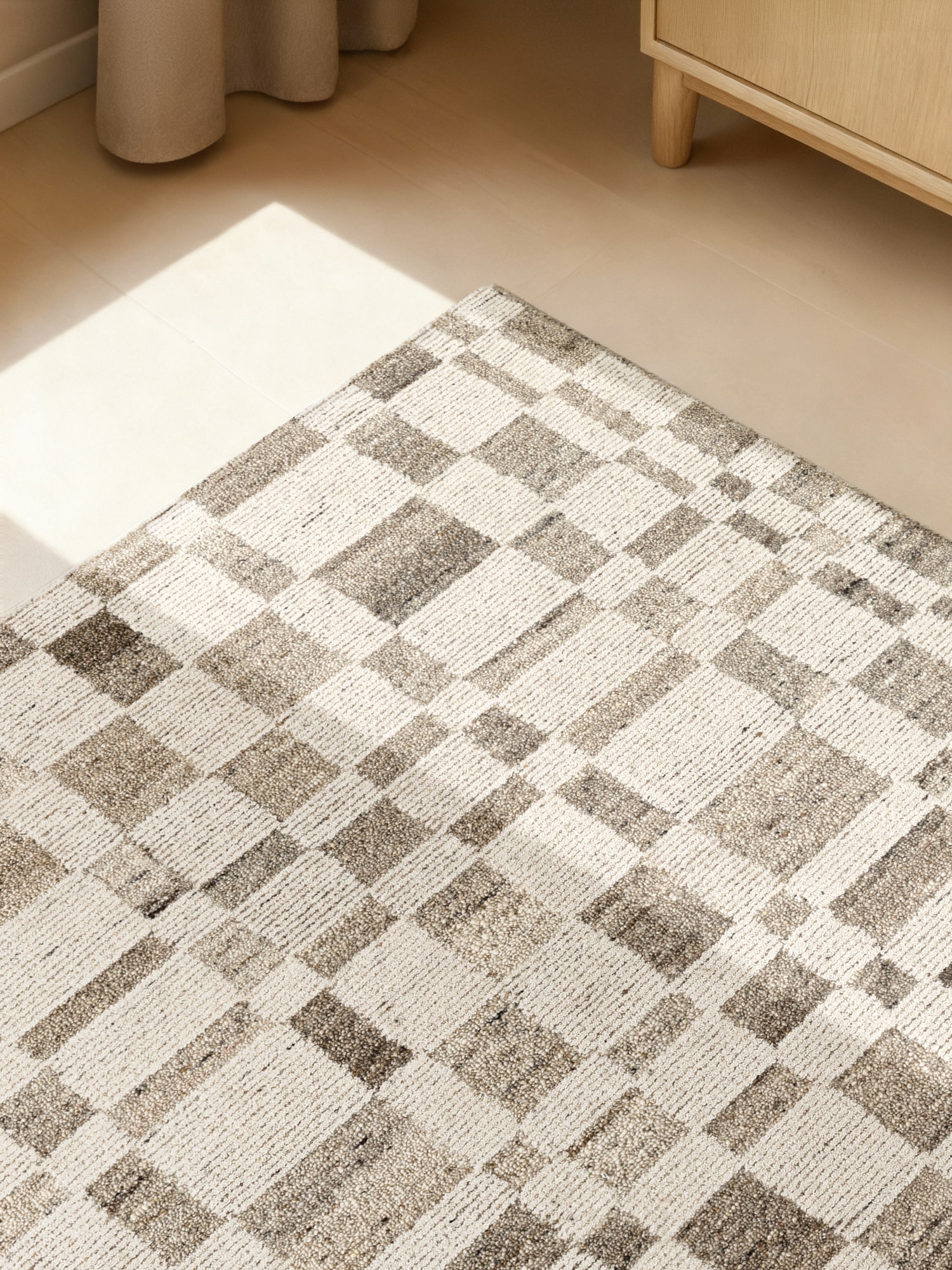 vikosa Tapis en laine »Structa« Rectangulaire 15 mm Höhe Handgemacht, Grafisch, Karo, Natur, Wolle, Wohnzimmer,Schlafzimmer