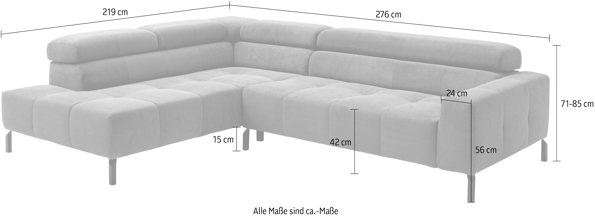 Home affaire Canapé d'angle »Claya, L-Form,  incl. Kopfteilverstellung, Breite 276 cm« wahlweise elektrischer Sitzvorzug