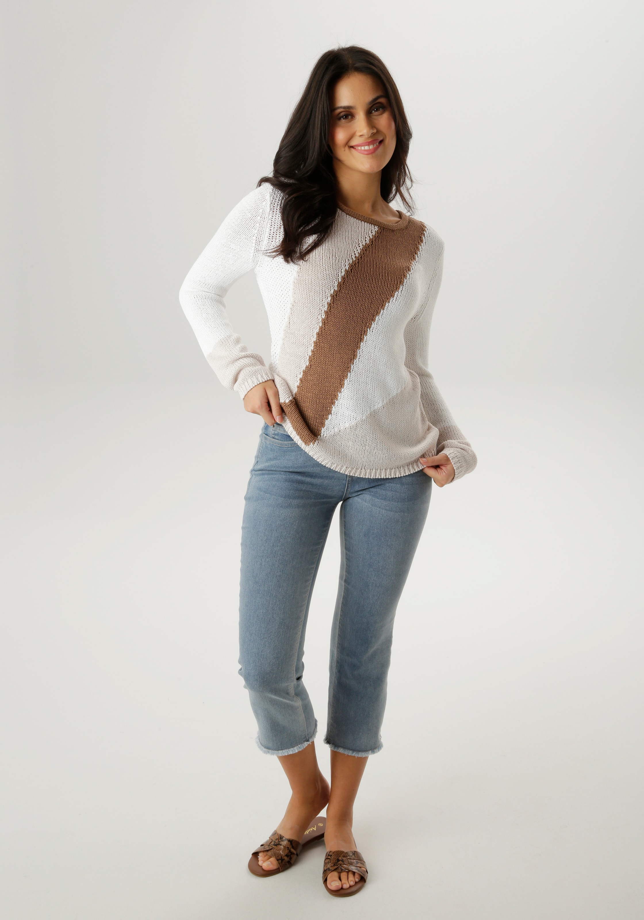 Aniston SELECTED Strickpullover mit Rollkante am Rundhalsausschnitt - NEUE KOLLEKTION