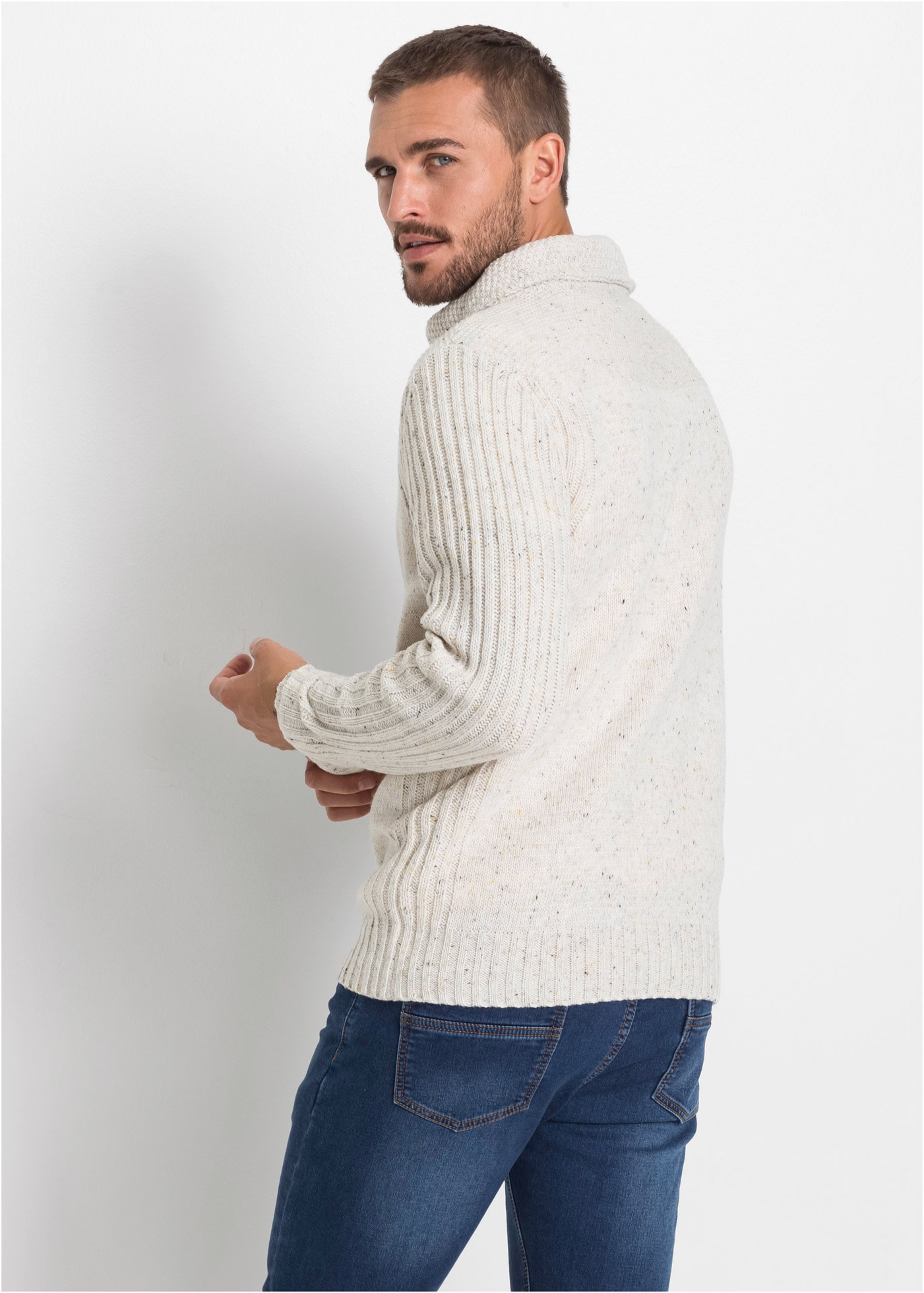 bonprix Pull en tricot mit Schalkragen und Knopfverschluss, Langarm