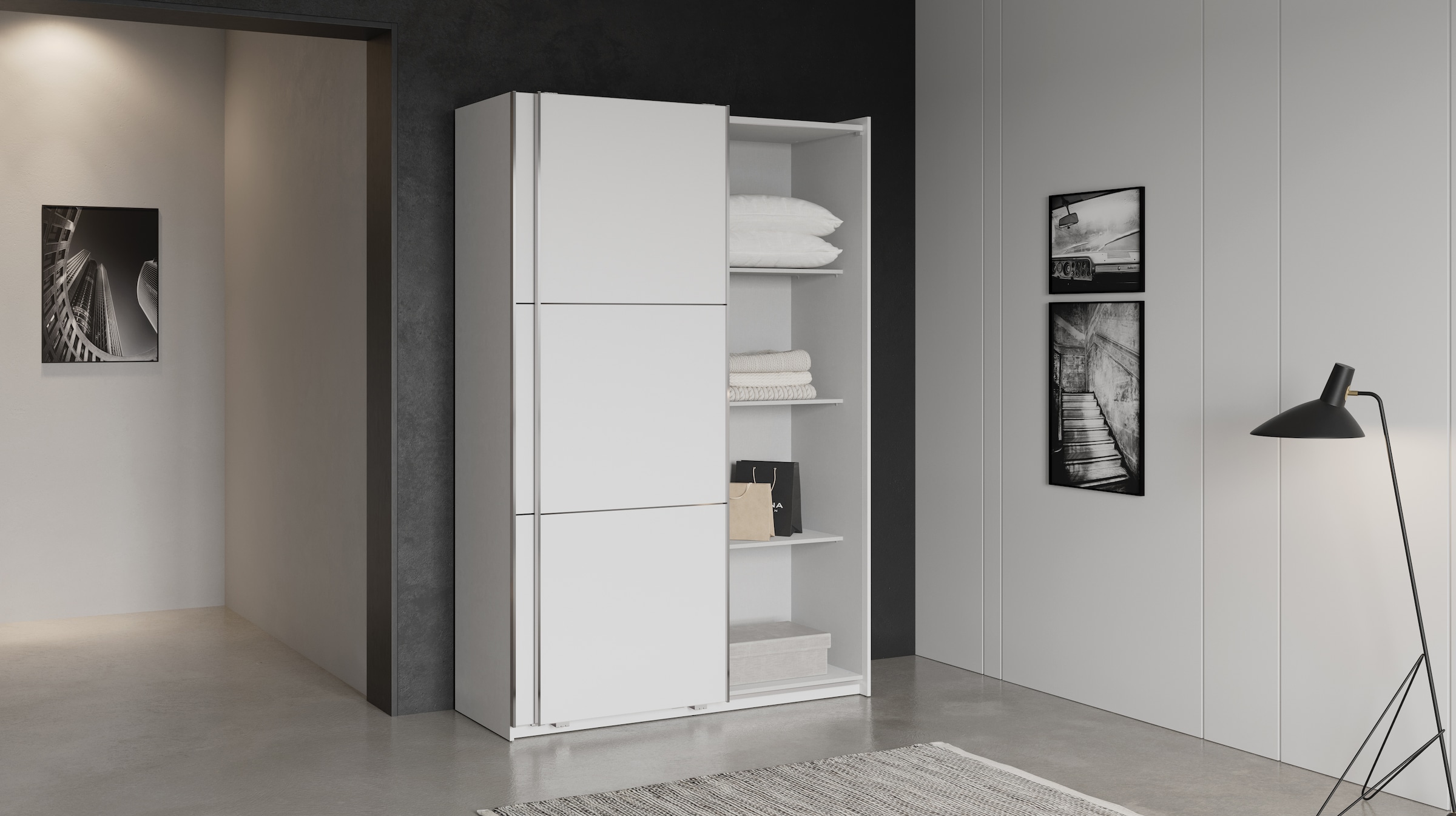 Demeyere GROUP Armoire à portes coulissantes »Alhambra« L/H/P env. 148/224/60 cm,  beaucoup d’espace de rangement, 2 tringles à vêtements en acier, nombreuses surfaces de rangement